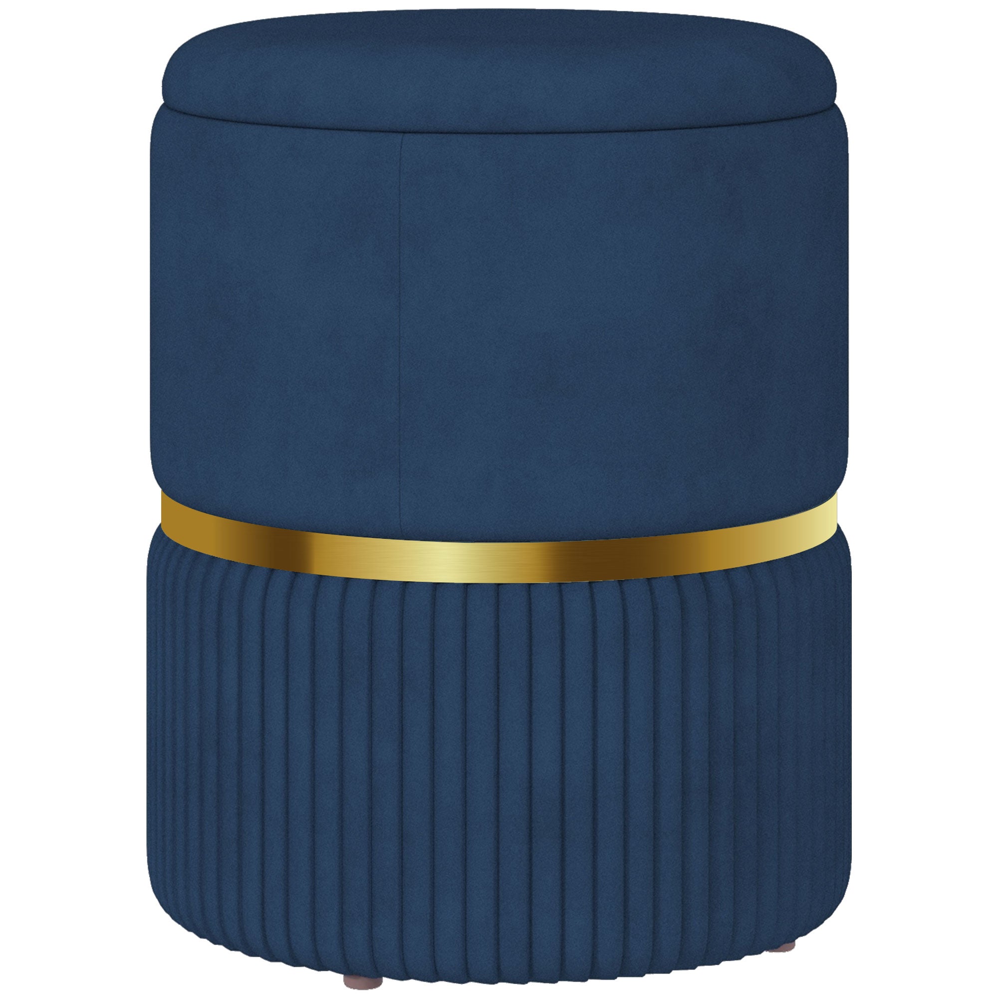 HOMCOM Round Pouffe, Velvet-feel Fabric Upholstered Storage Foot Stool with Removable Top, Padded Seat and Hidden Space for Living Room, Dark Blue