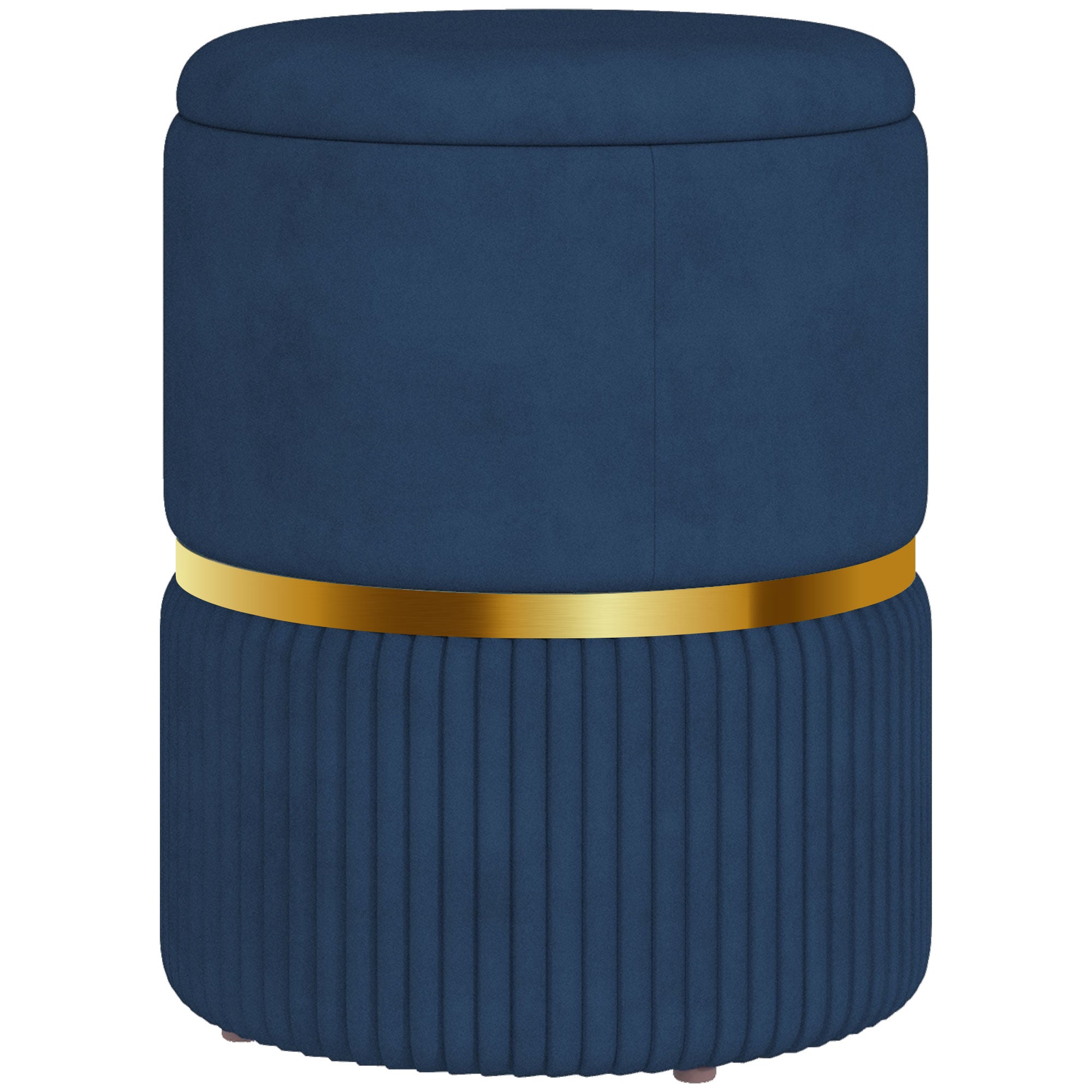 HOMCOM Round Pouffe, Velvet-feel Fabric Upholstered Storage Foot Stool with Removable Top, Padded Seat and Hidden Space for Living Room, Dark Blue