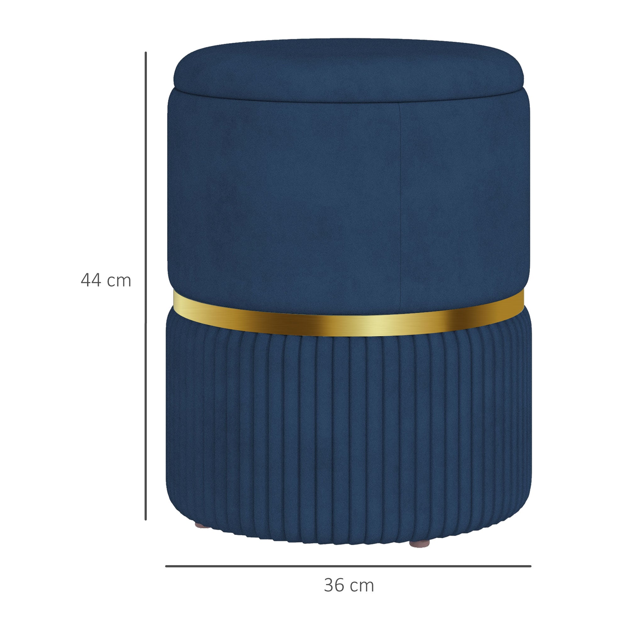 HOMCOM Round Pouffe, Velvet-feel Fabric Upholstered Storage Foot Stool with Removable Top, Padded Seat and Hidden Space for Living Room, Dark Blue