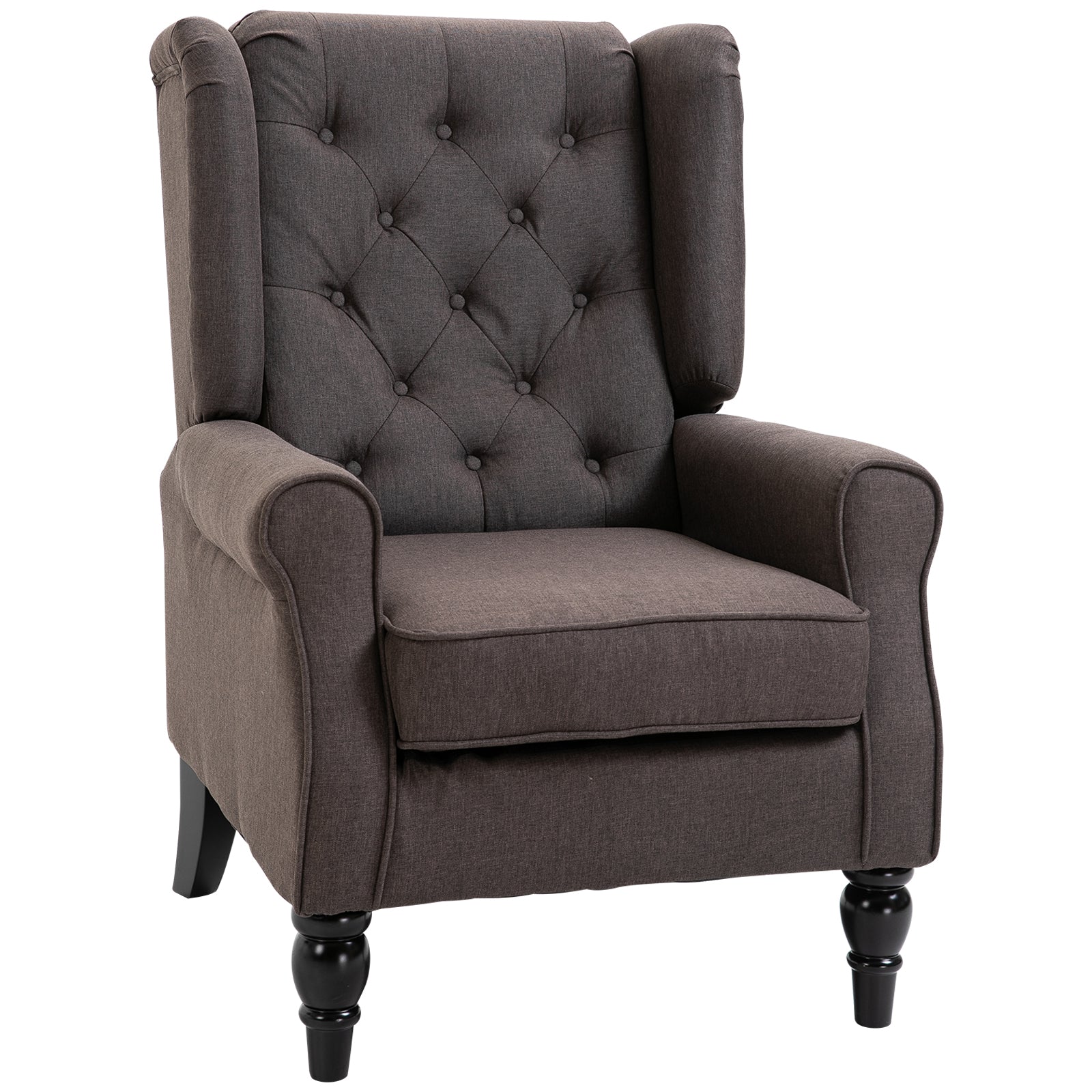 Wingback Accent Chair for Living Room, Button-Tufted Lounge Chair with Round Armrests and Wood Legs, Dark Brown