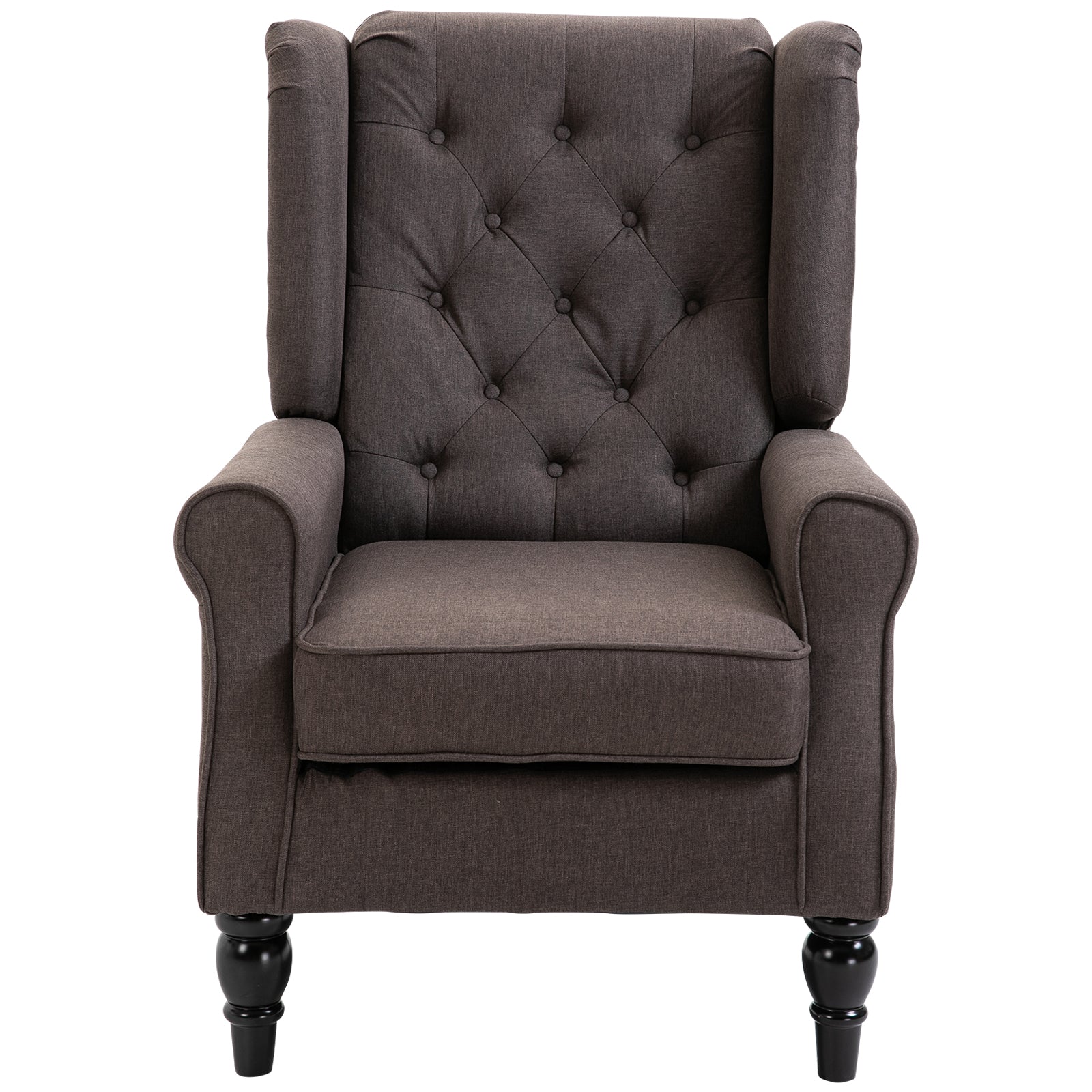 Wingback Accent Chair for Living Room, Button-Tufted Lounge Chair with Round Armrests and Wood Legs, Dark Brown