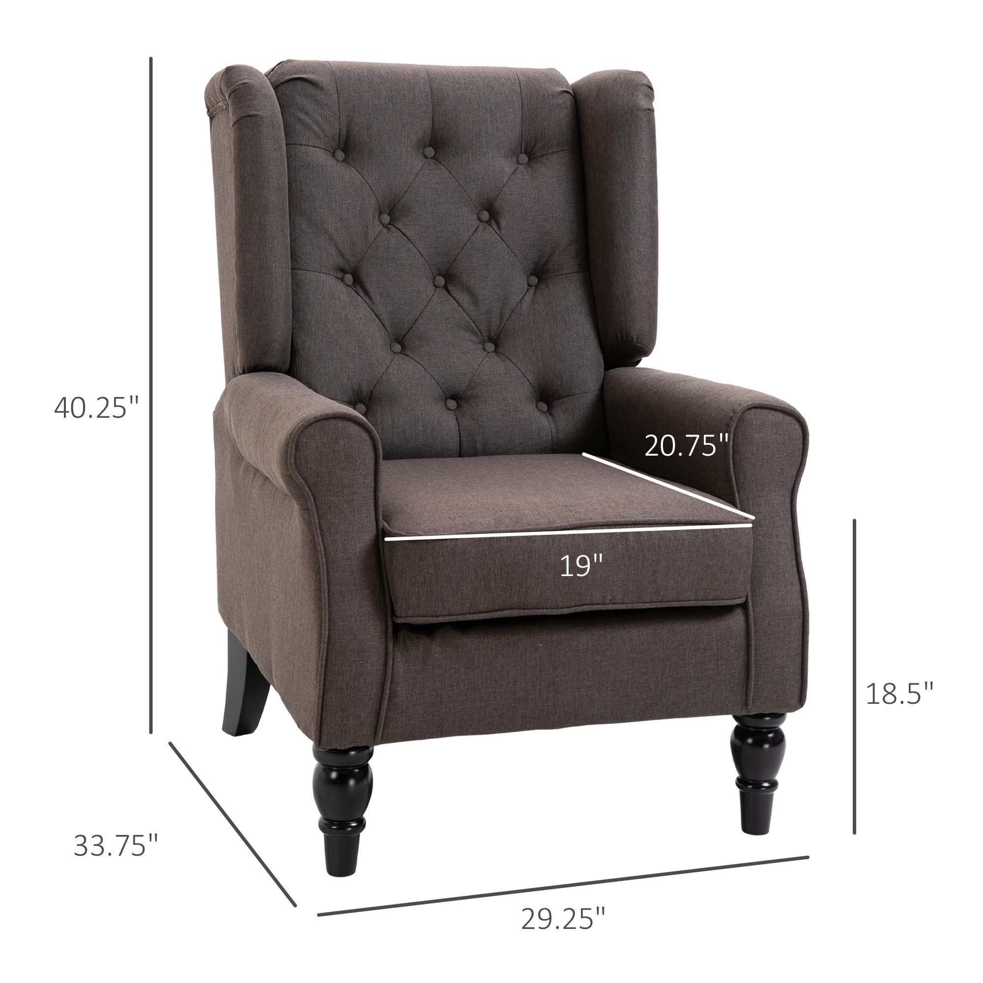 Wingback Accent Chair for Living Room, Button-Tufted Lounge Chair with Round Armrests and Wood Legs, Dark Brown