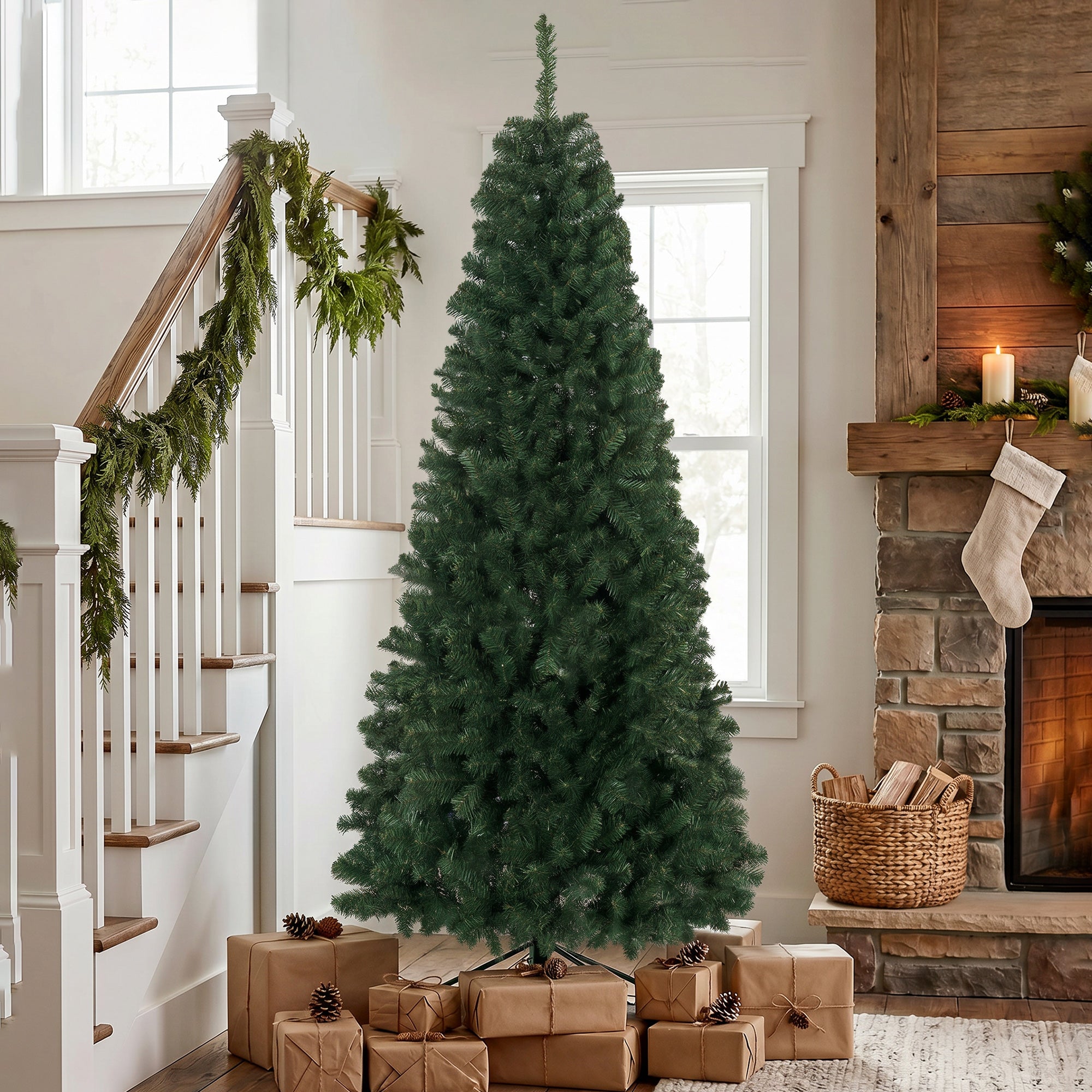 7.5ft Norwegian Spruce Artificial Christmas Tree with 1388 Branch Tips, Foldable Metal Stand, Quick-Assembly Hinged Design, Full Xmas Tree for Home Office Holiday Decor, Green
