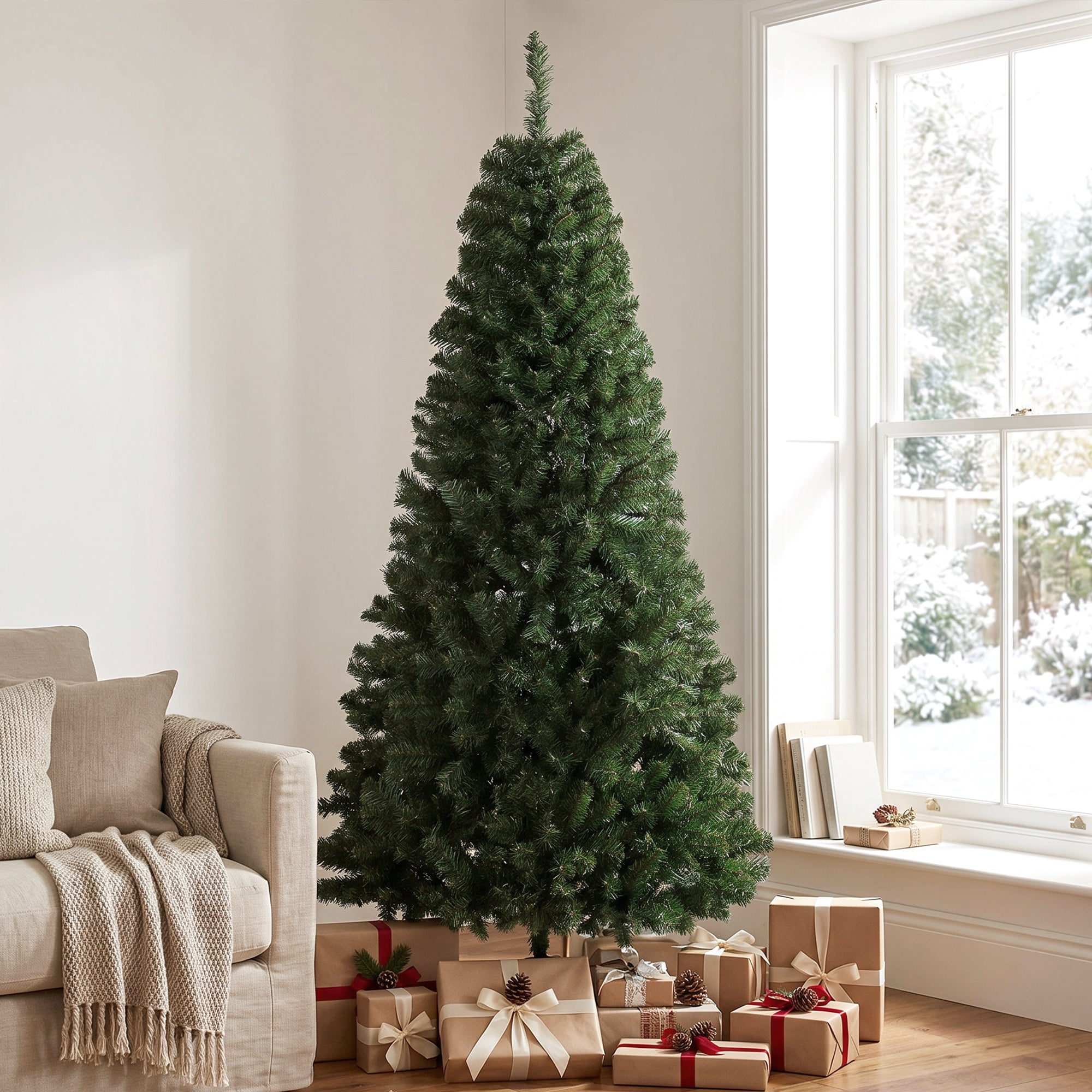 7.5ft Norwegian Spruce Artificial Christmas Tree with 1388 Branch Tips, Foldable Metal Stand, Quick-Assembly Hinged Design, Full Xmas Tree for Home Office Holiday Decor, Green