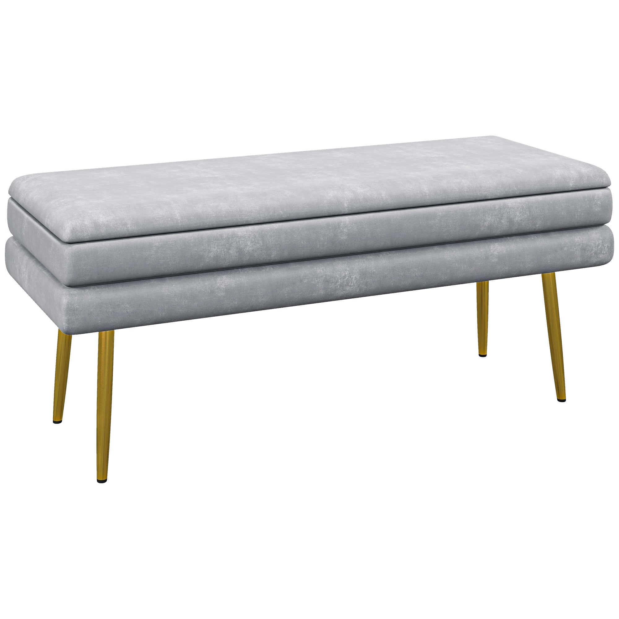 HOMCOM Storage Bench, Velvet-feel Upholstered End of Bed Bench with Gold Tone Legs, Bench with Storage for Living Room, Entryway, Bedroom, Dark Grey