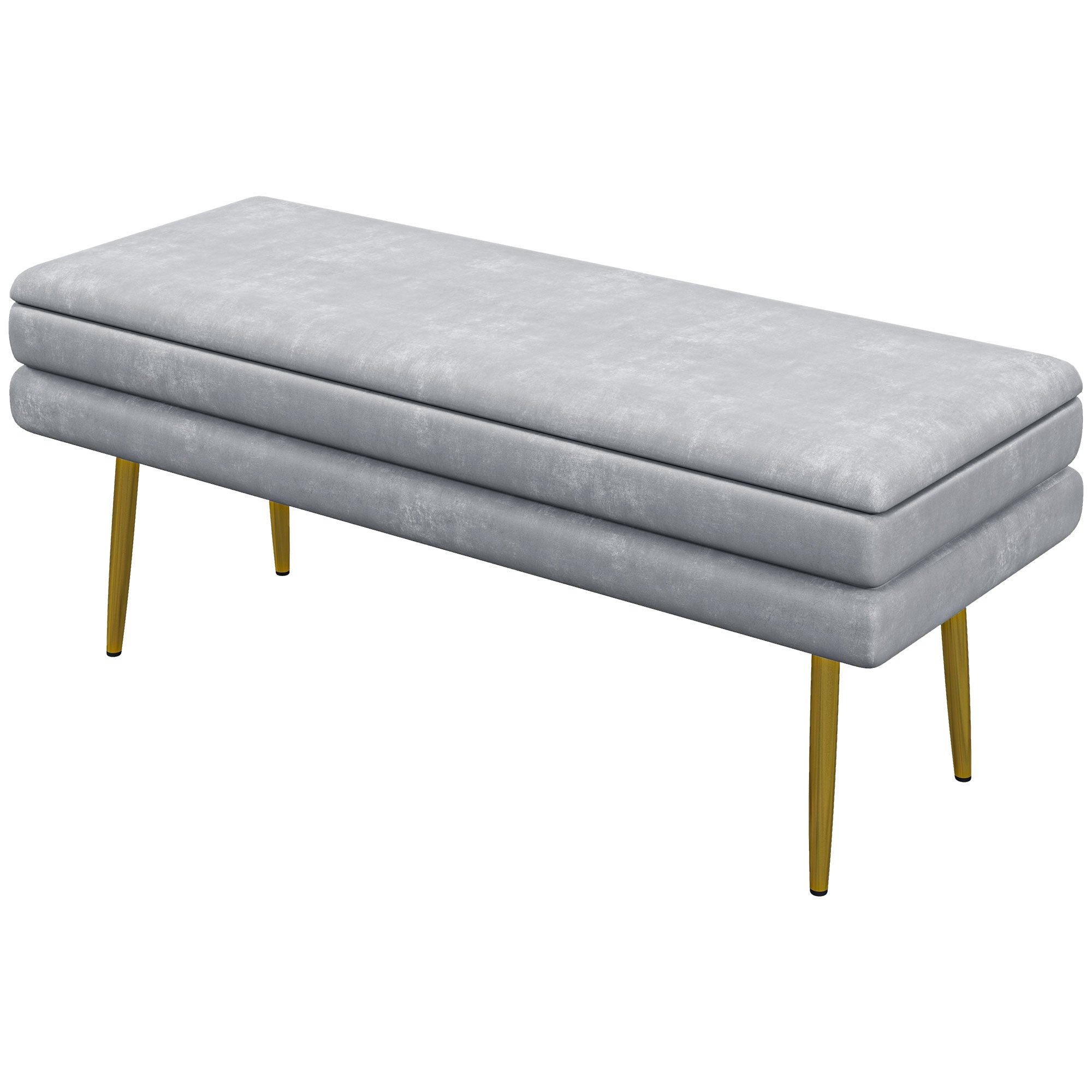 HOMCOM Storage Bench, Velvet-feel Upholstered End of Bed Bench with Gold Tone Legs, Bench with Storage for Living Room, Entryway, Bedroom, Dark Grey