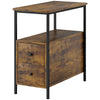Industrial End Table, Narrow Bedside Table with 2 Drawers & Storage Shelf, Rustic Brown