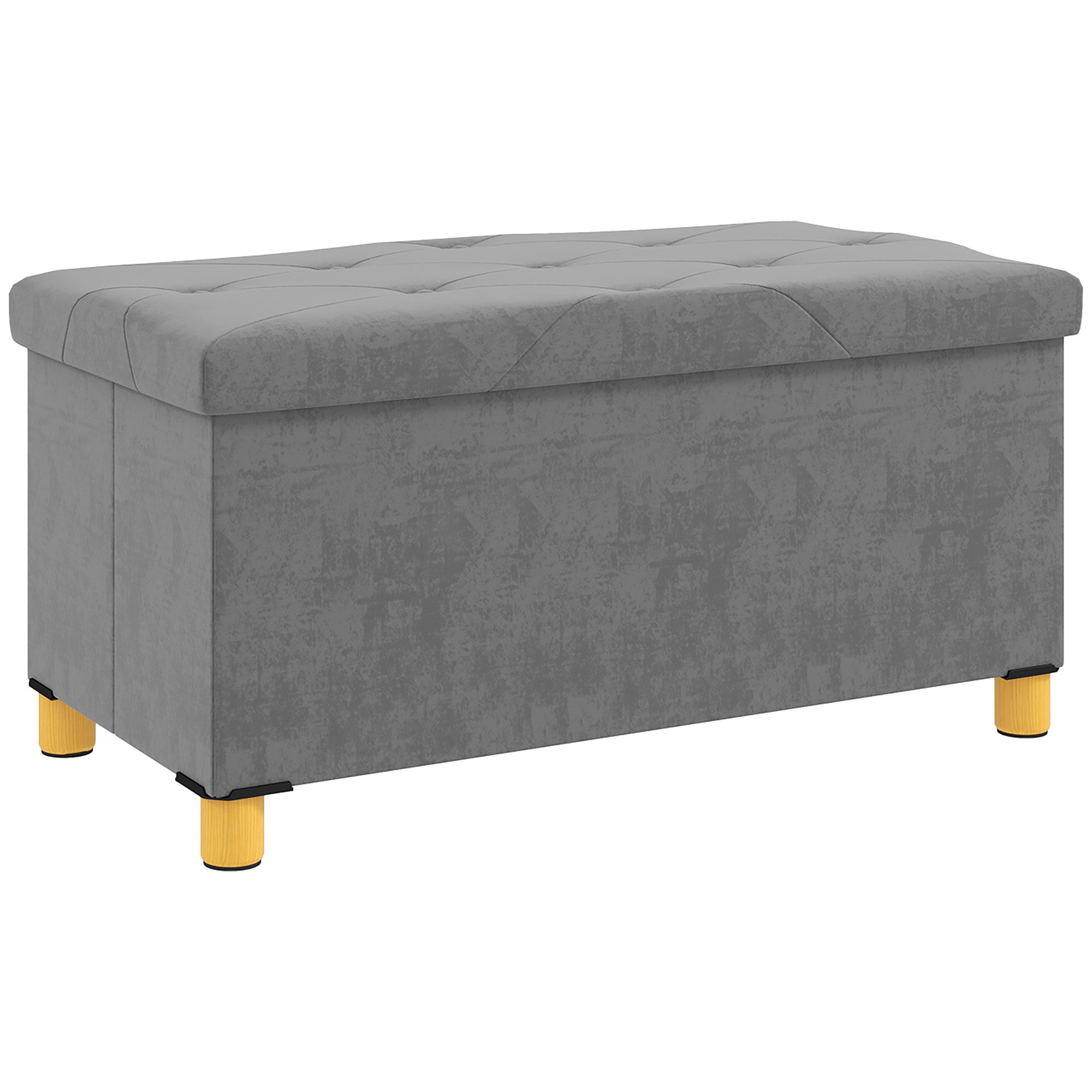 Storage Ottoman Bench, Velvet Upholstered Foldable Ottoman Footrest, Foot Stool with Wood Legs for Living Room, Bedroom, Entryway, Grey