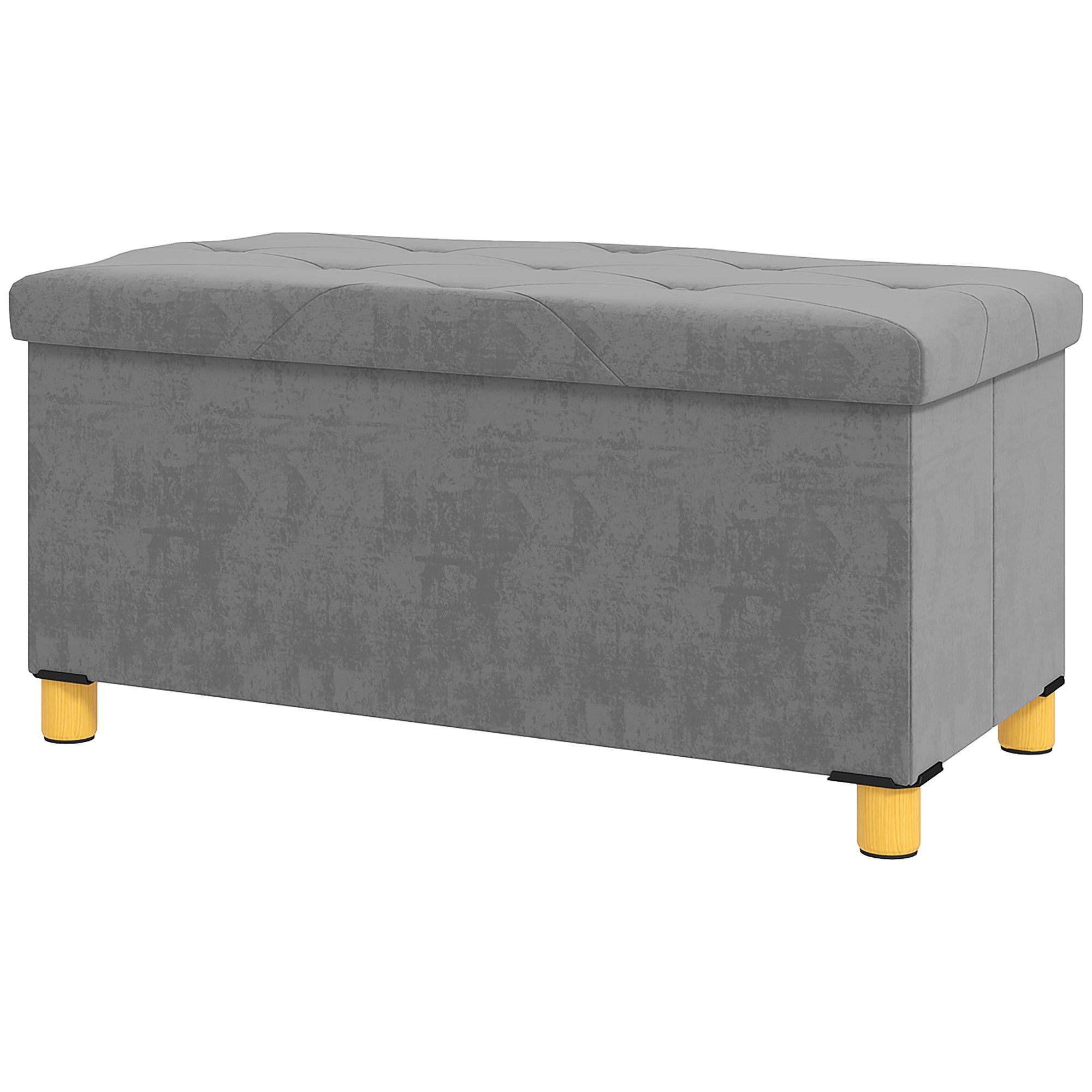 Storage Ottoman Bench, Velvet Upholstered Foldable Ottoman Footrest, Foot Stool with Wood Legs for Living Room, Bedroom, Entryway, Grey