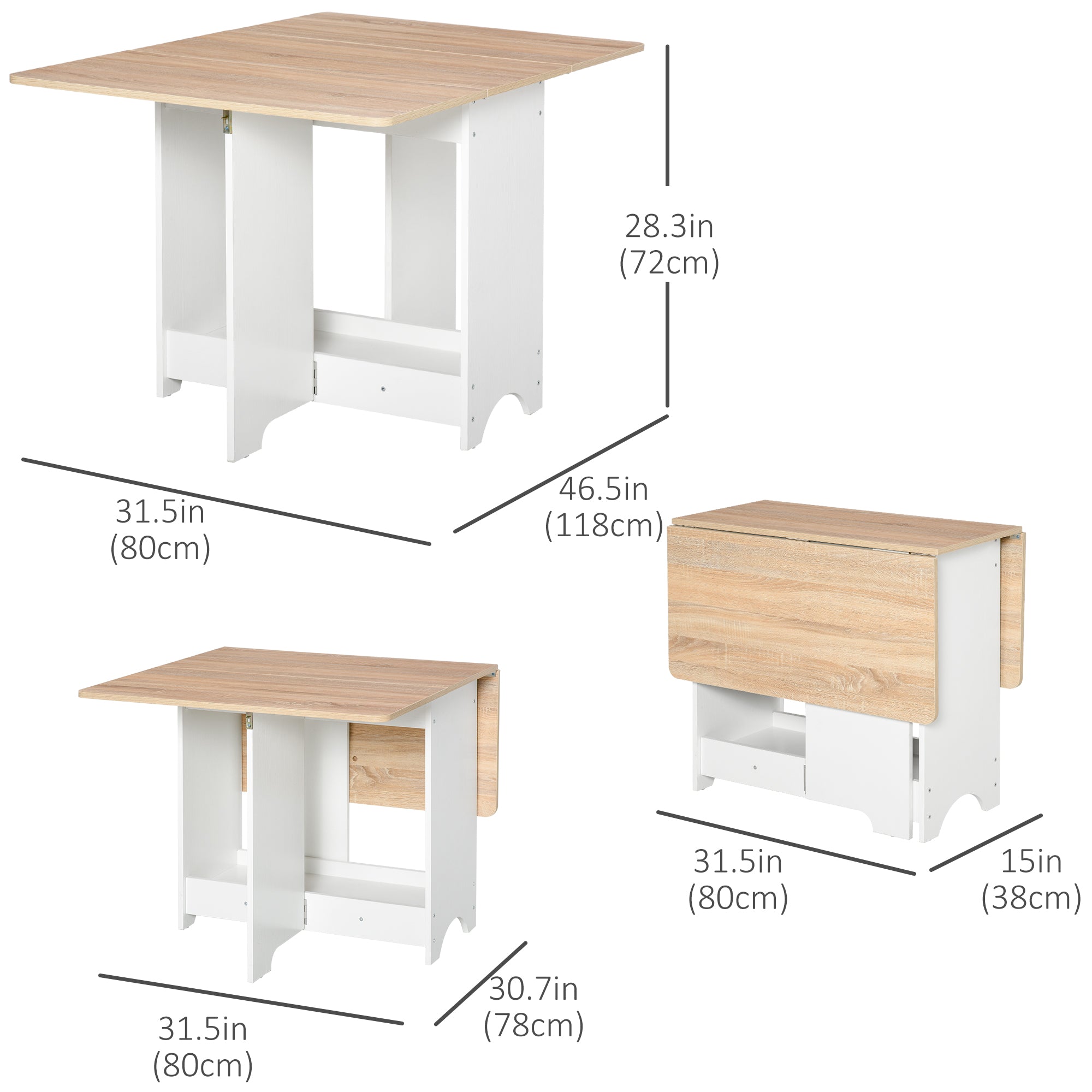 HOMCOM Foldable Dining Table, Folding Table with Storage Shelf, Drop-Leaf Kitchen Table for Dining Room, Oak