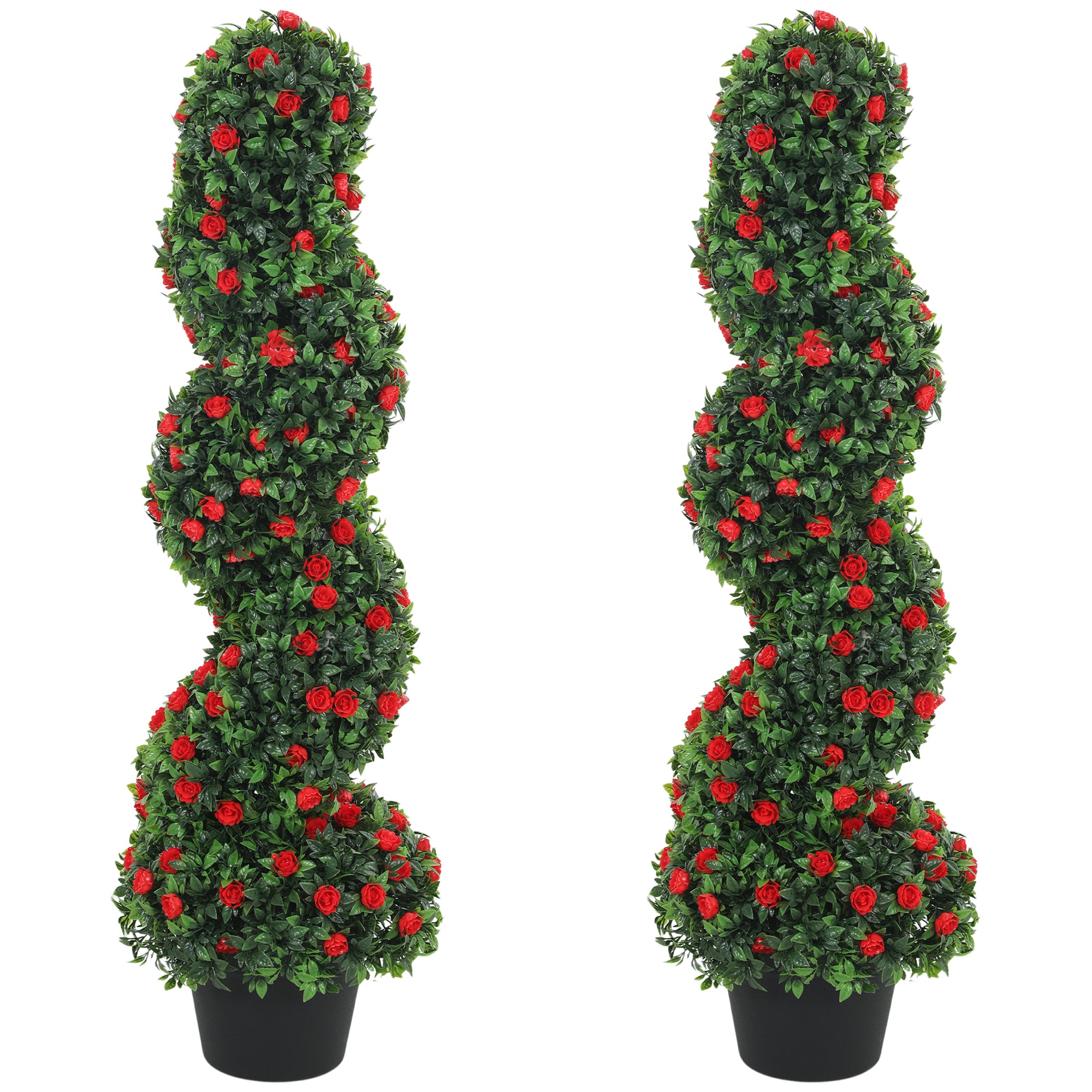 Set of 2 Artificial Rose Spiral Topiary Tree, Indoor Outdoor Artificial Plants with 630 Leaves and 133 Roses, Fake Plants for Home Office Living Room Decor, 90cm, Red