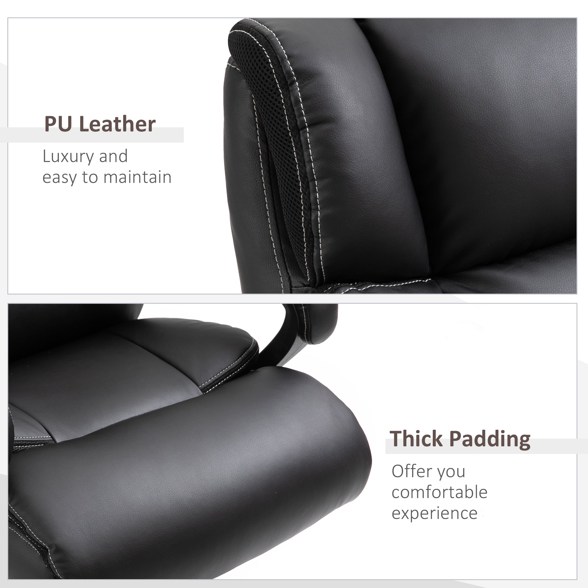 Vinsetto Ergonomic Heavy-Duty Office Chair with Adjustable Height, PU Leather, Rocker, 360° Swivel, 400lbs Capacity, Black