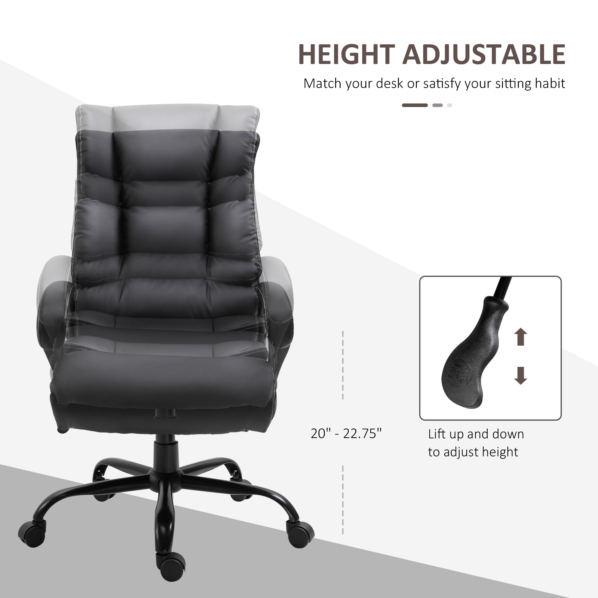 Vinsetto Ergonomic Heavy-Duty Office Chair with Adjustable Height, PU Leather, Rocker, 360° Swivel, 400lbs Capacity, Black