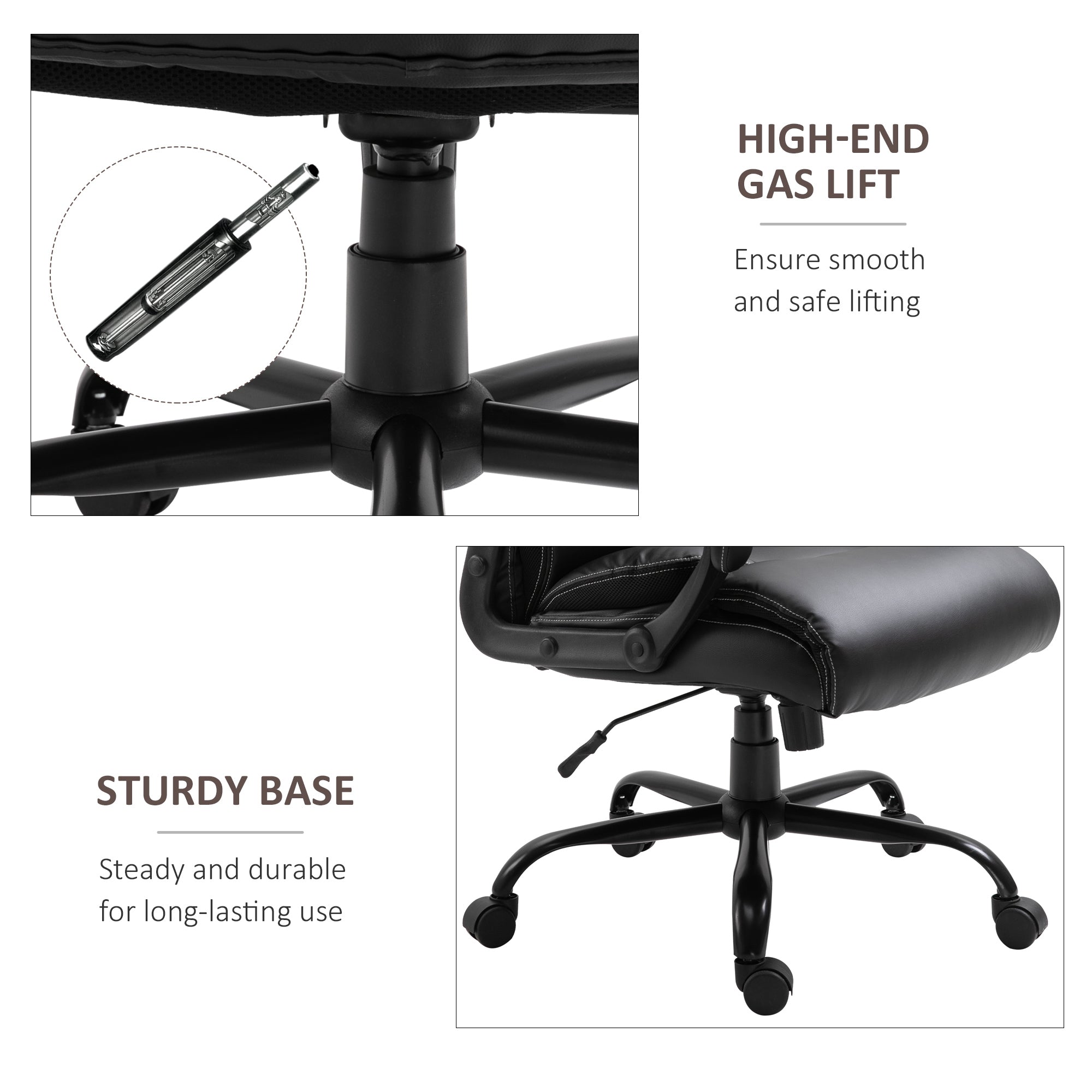 Vinsetto Ergonomic Heavy-Duty Office Chair with Adjustable Height, PU Leather, Rocker, 360° Swivel, 400lbs Capacity, Black