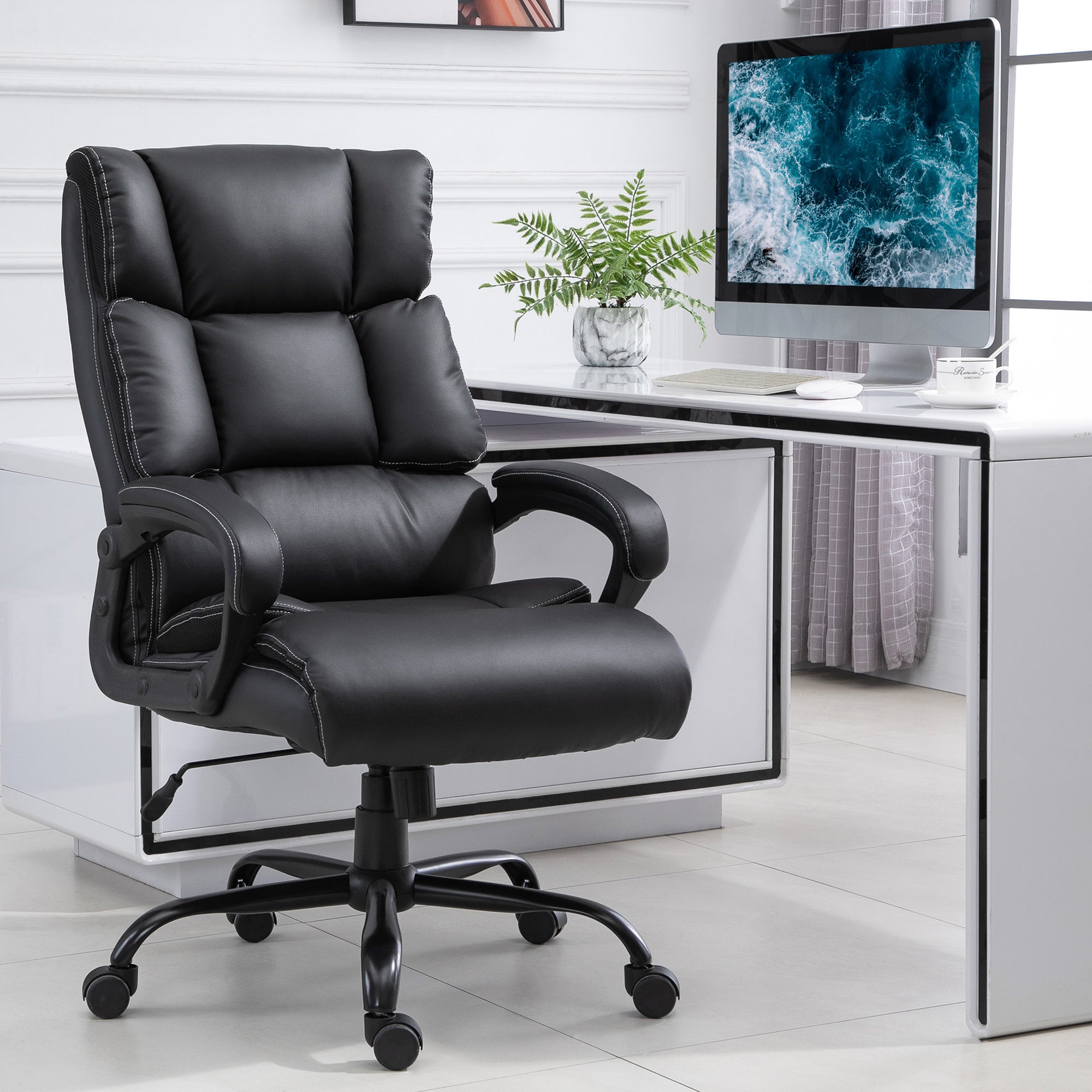 Vinsetto Ergonomic Heavy-Duty Office Chair with Adjustable Height, PU Leather, Rocker, 360° Swivel, 400lbs Capacity, Black