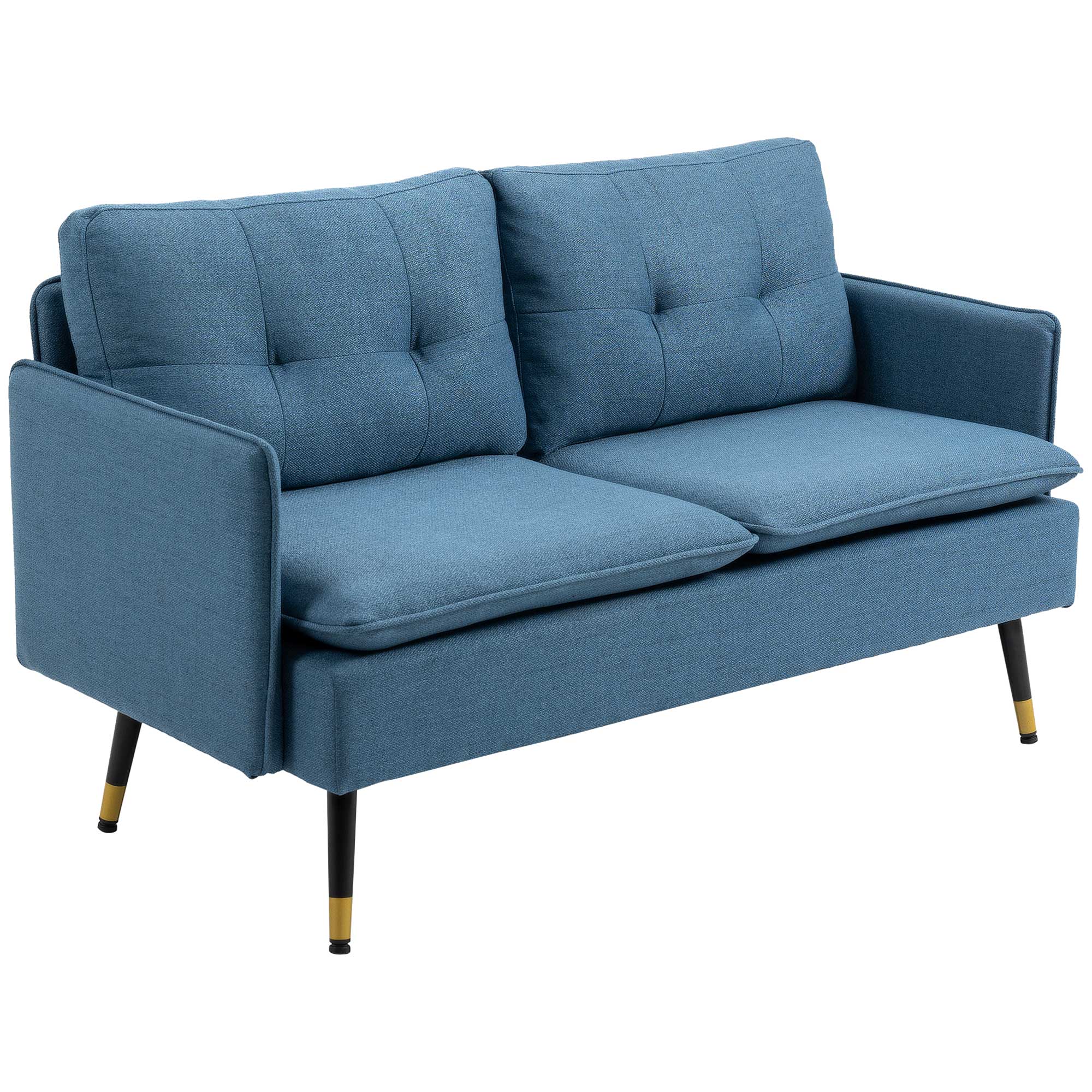 HOMCOM Modern Two Seater Sofa, Button Tufted Loveseat with Cushions and Steel Legs for Living Room, Guest Room, Dark Blue