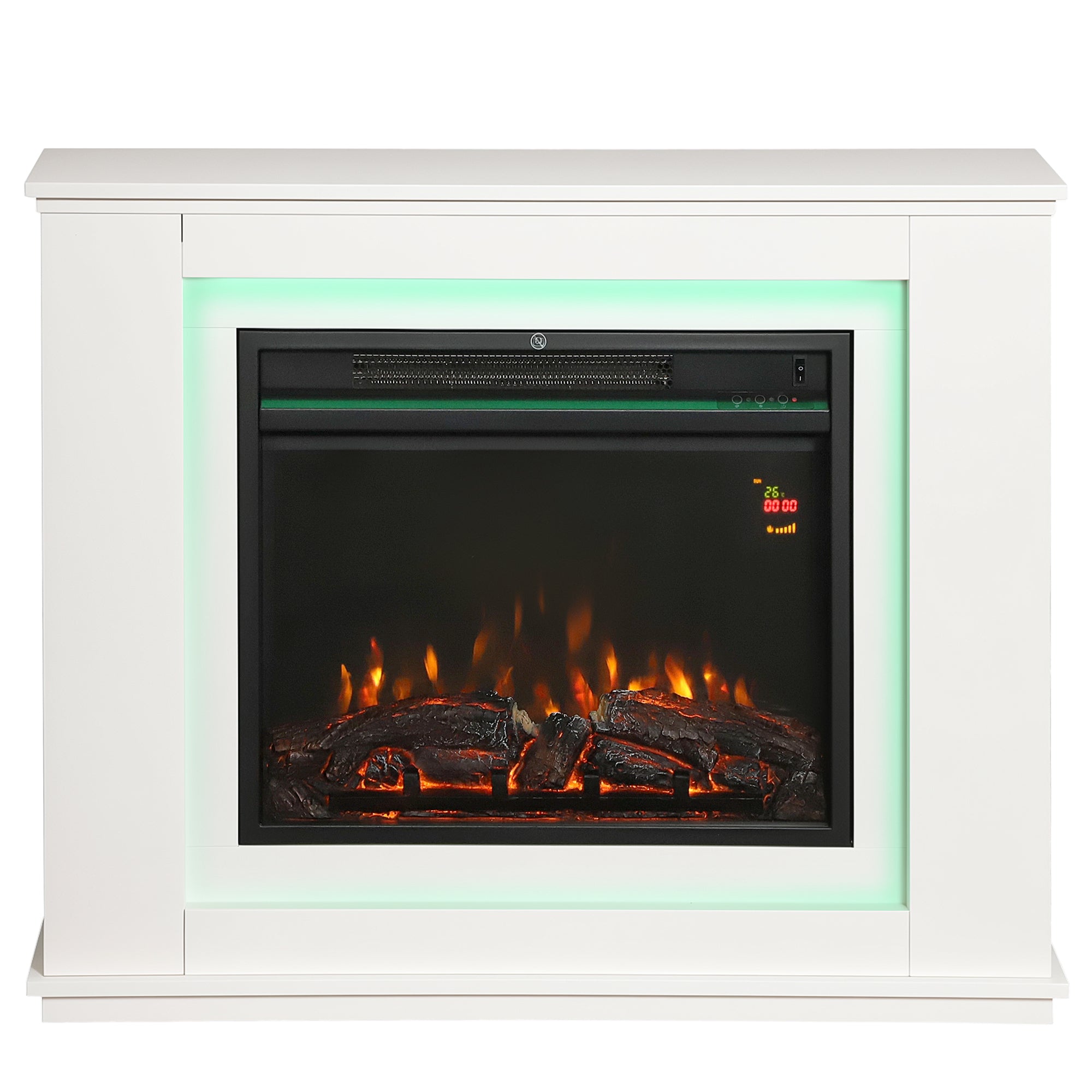 Electric Fireplace with Surround, 32" 2000W Inset Electric Fire and Mantel Reach up to 30 m² with 12 Colours Realistic Flame Effect & 5 Brightness, Remote & Timer for Living Room, White