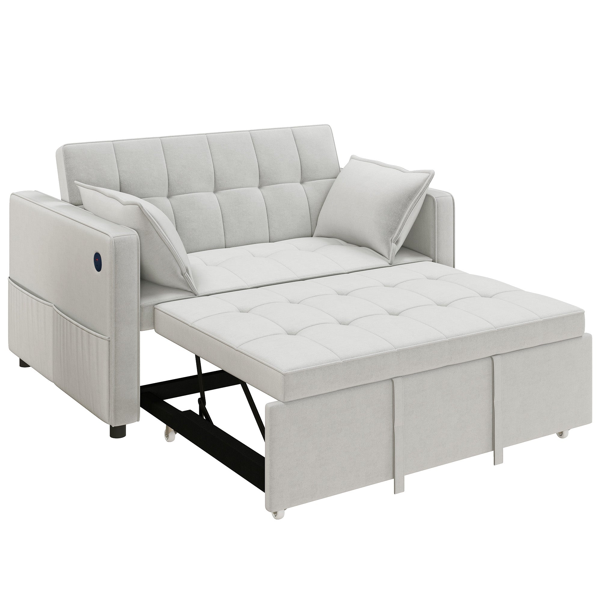3‑in‑1 Convertible Sofa Bed, Pull Out Sleeper Sofa with USB Charging, Adjustable Backrest, Side Pockets, Sleeper Couch for Living Room, Small Space, Apartment, Beige