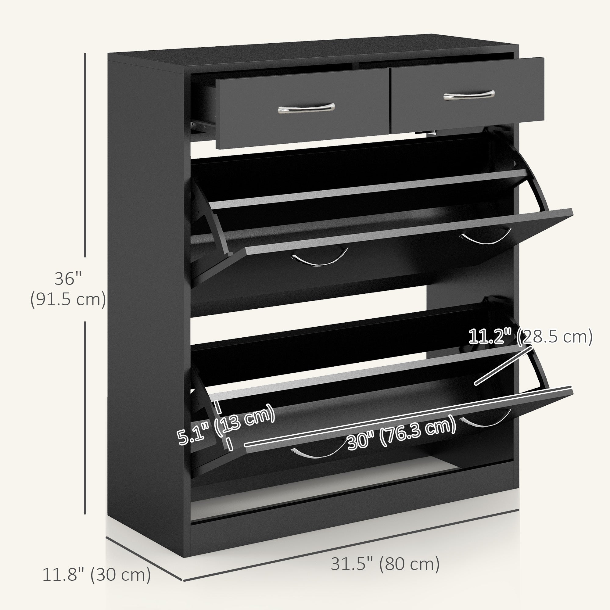 HOMCOM Narrow Shoe Cabinet for Entryway Hallway, Shoe Storage Cabinet with 2 Flip Drawers, 2 Slide Out Drawers and Adjustable Shelves for 12 Pairs of Shoes, Black