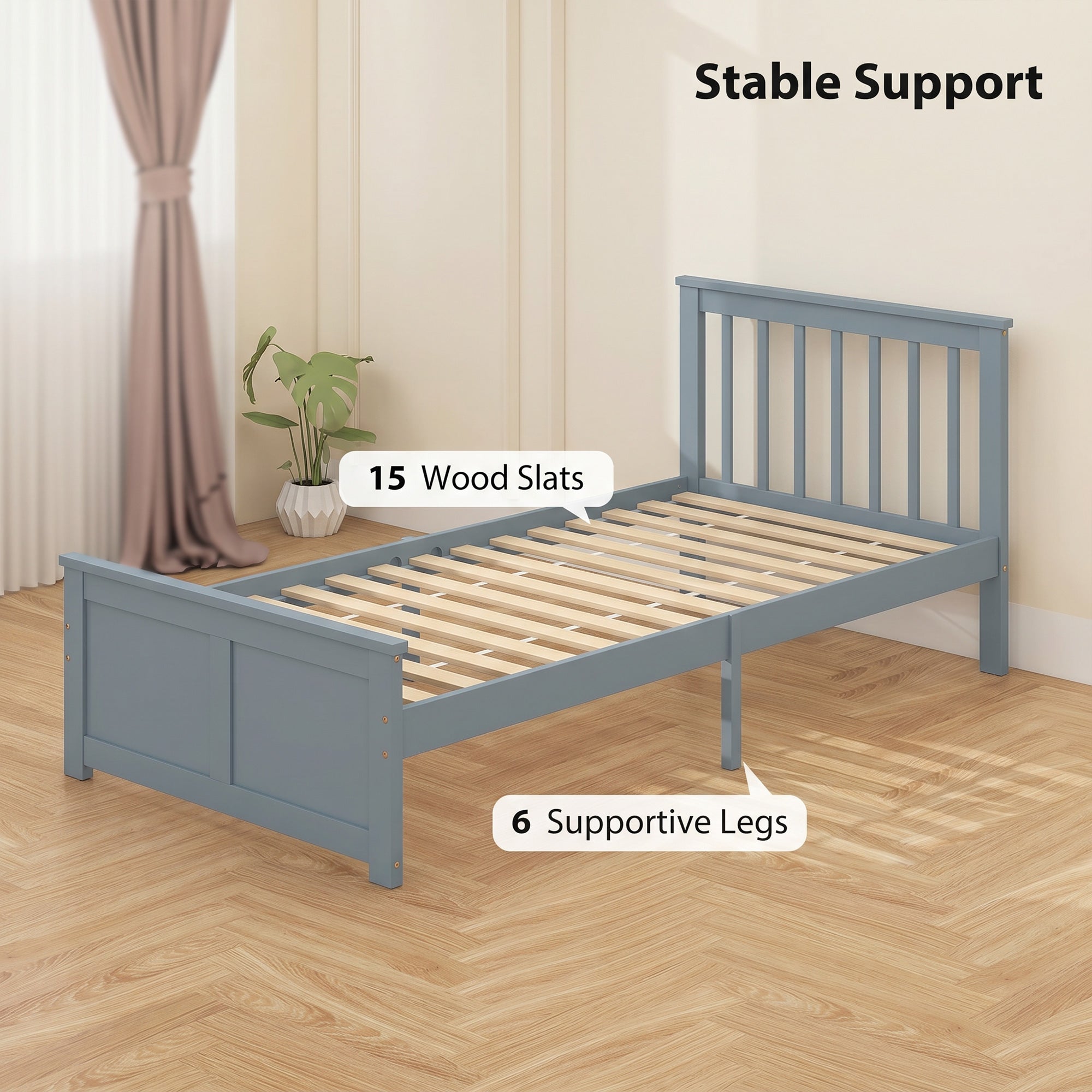 3ft Single Solid Wooden Bed Frame, Pine Storage Bed with Drawers, Headboard, Wood Slat Support, No Box Spring Needed, Easy Assembly, 90 x 190 cm, Grey