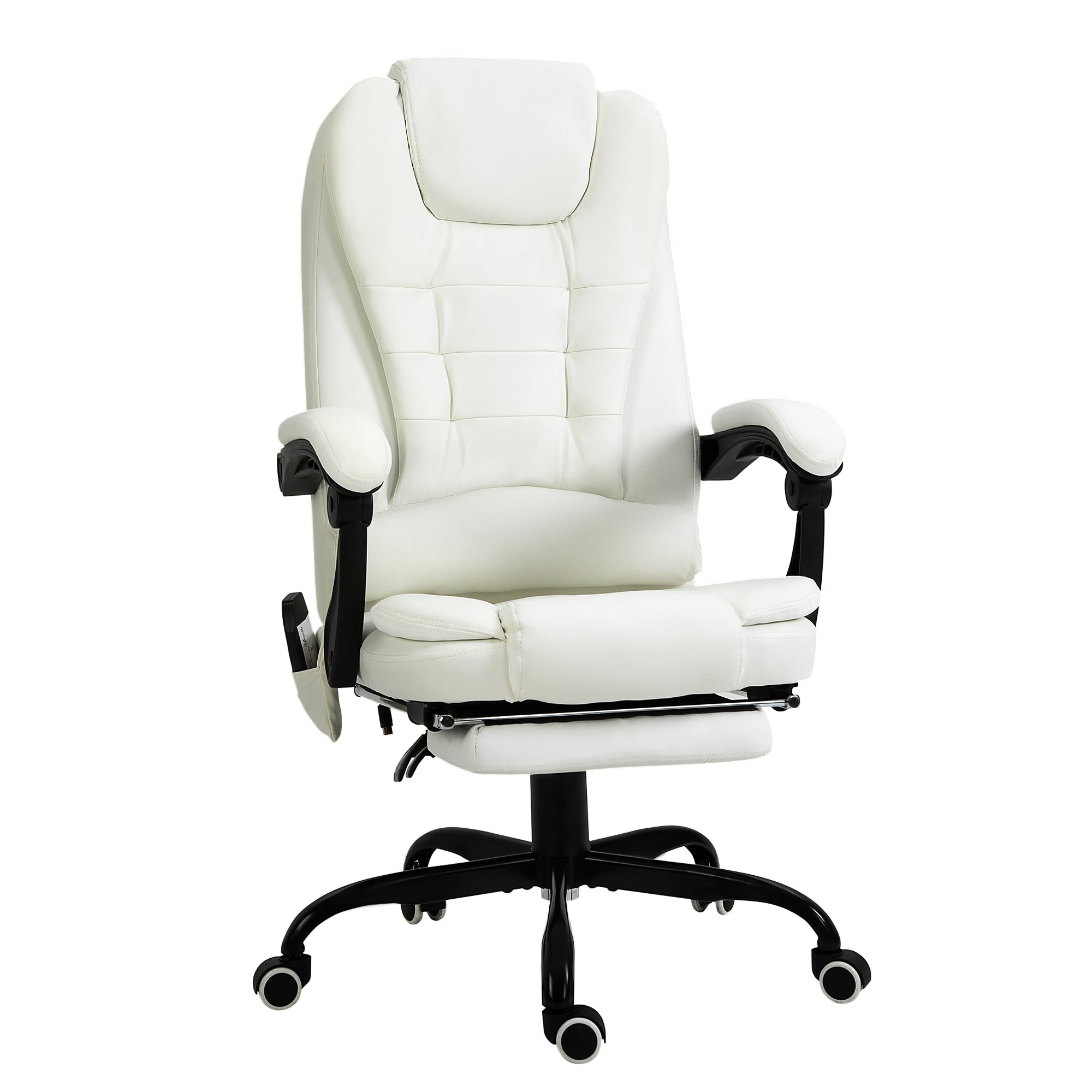 Vinsetto 7-Point Vibration Massage Office Chair, Faux Leather Executive Office Chair with Footrest, Reclining Back, Adjustable Height, White