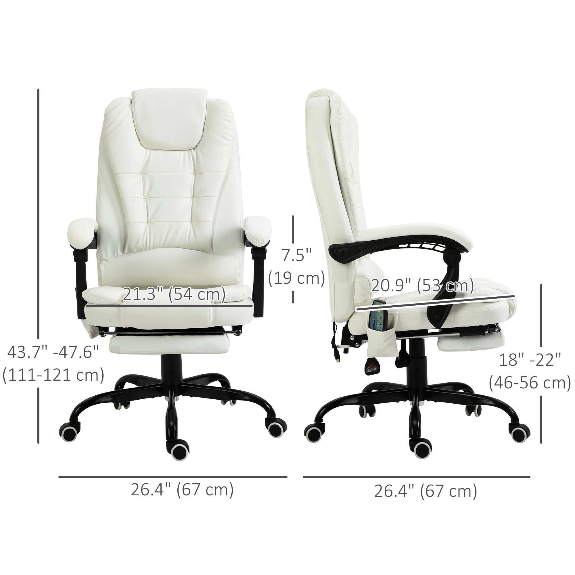 Vinsetto 7-Point Vibration Massage Office Chair, Faux Leather Executive Office Chair with Footrest, Reclining Back, Adjustable Height, White