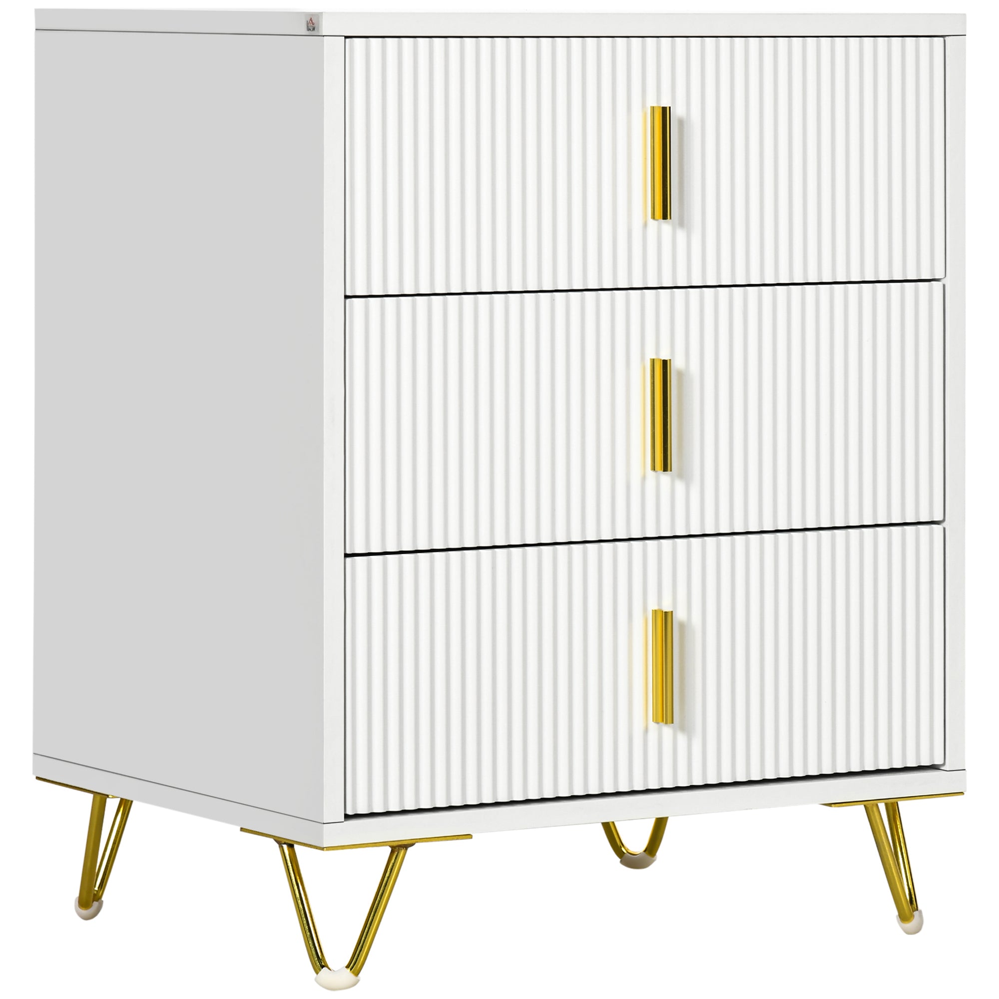 HOMCOM Modern 3 Drawer Dresser, Chest of Drawers with Metal Legs and Steel Handles for Living Room, White