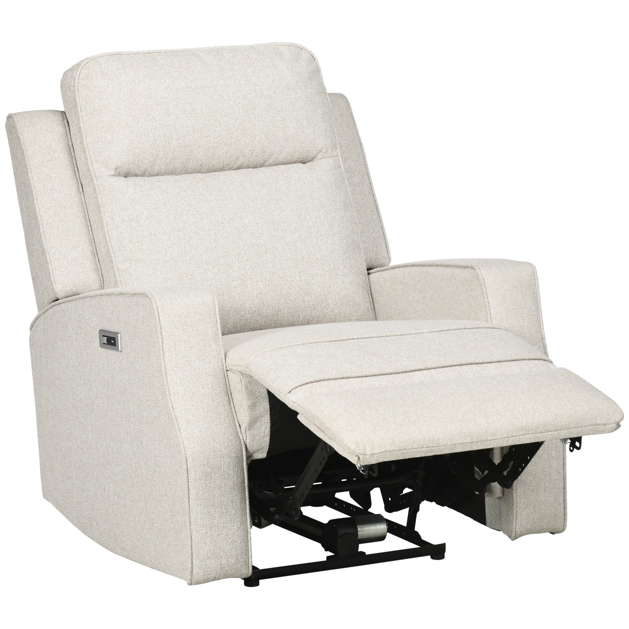 Electric Power Recliner Wall Hugger Armchair with USB Charging Station Linen Upholstered Seat Cream White