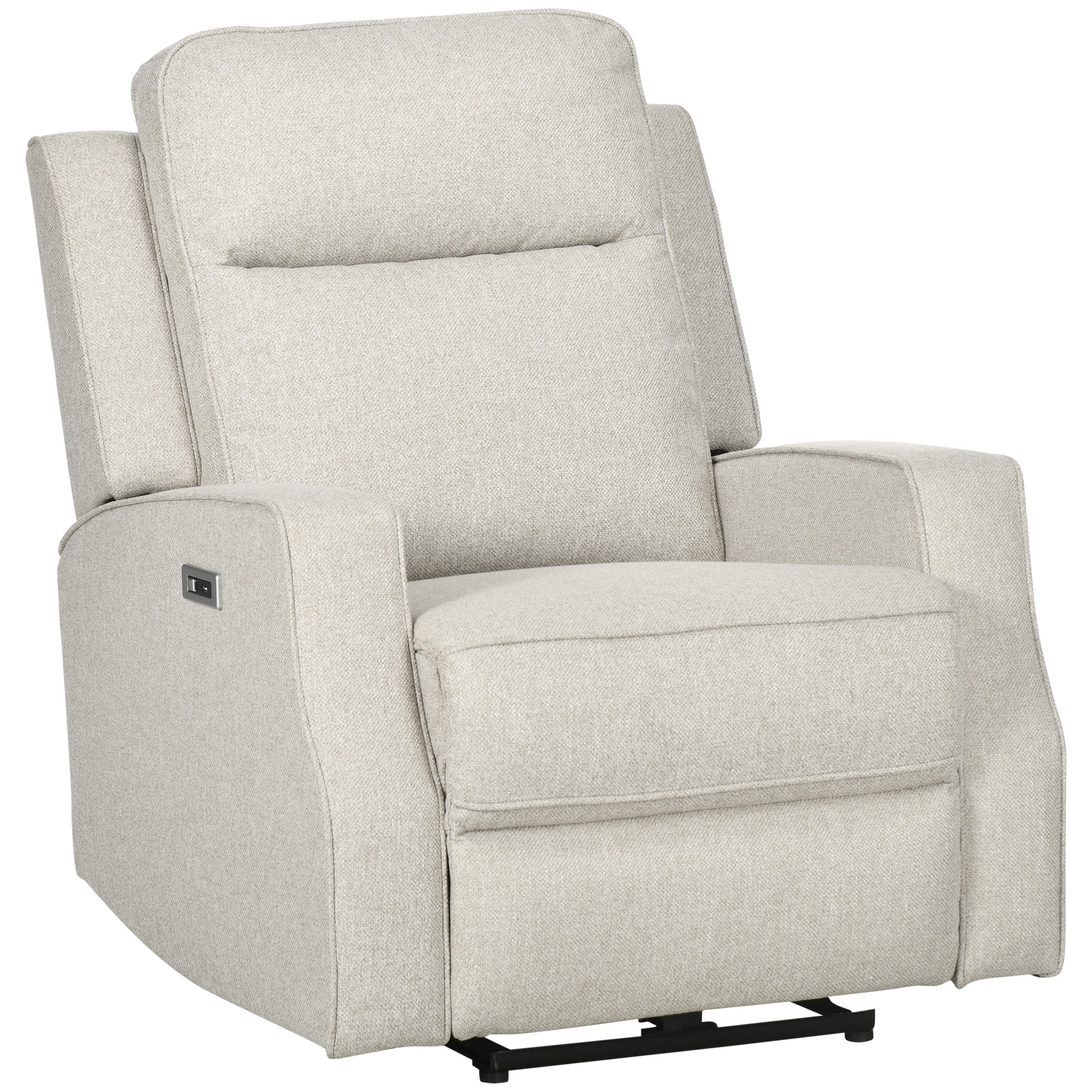 Electric Power Recliner Wall Hugger Armchair with USB Charging Station Linen Upholstered Seat Cream White