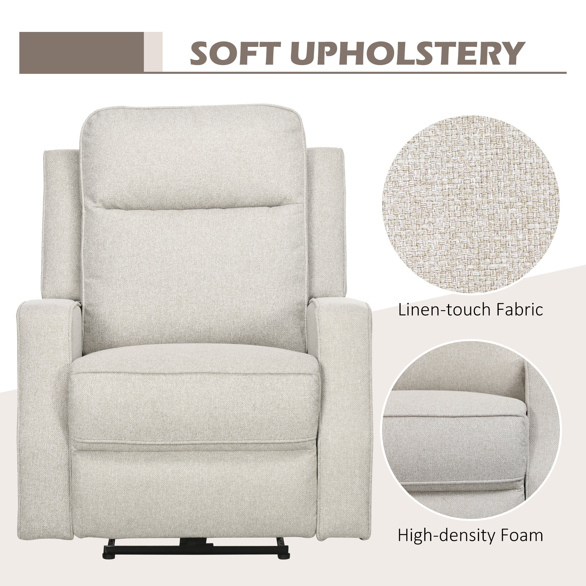 Electric Power Recliner Wall Hugger Armchair with USB Charging Station Linen Upholstered Seat Cream White