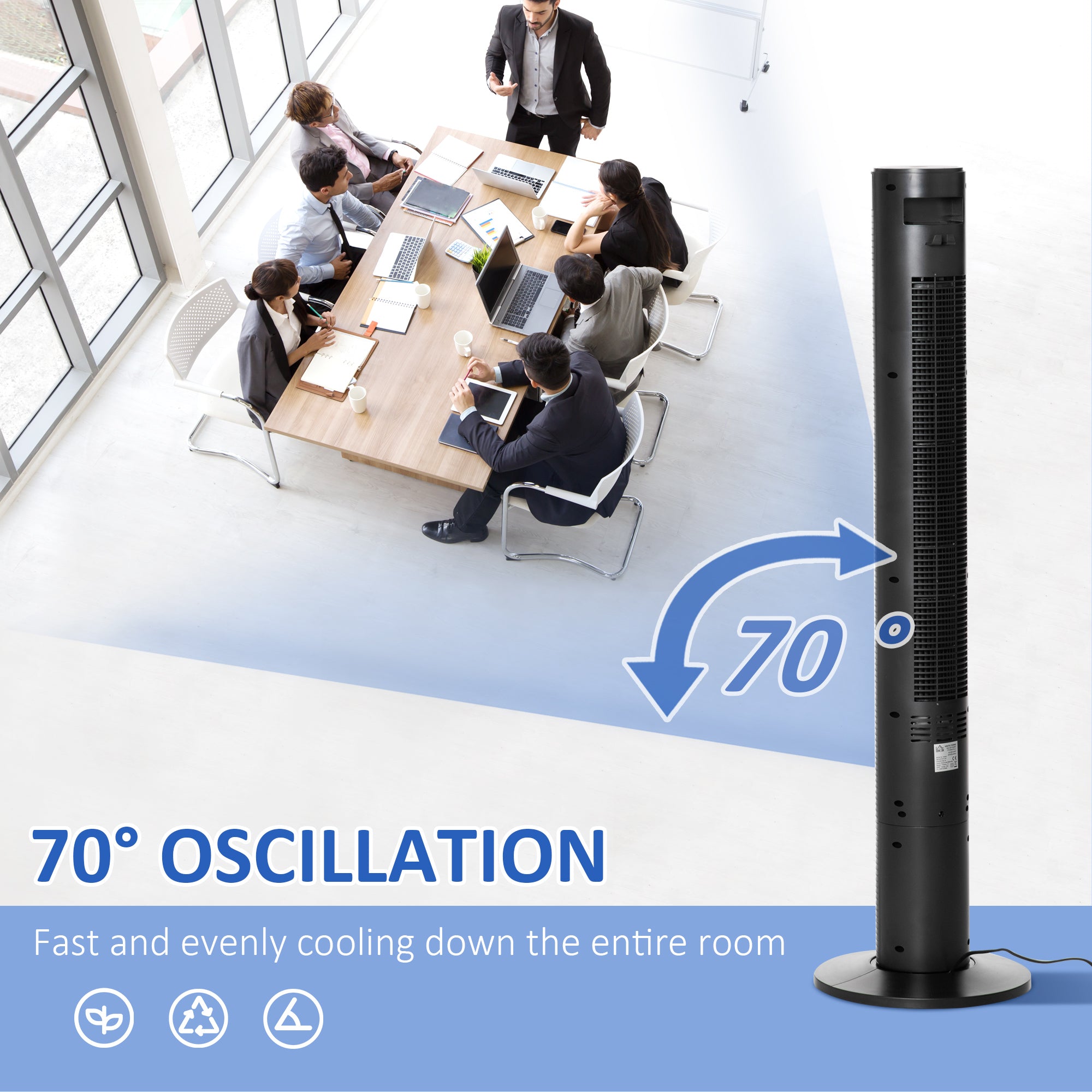 Freestanding Tower Fan Cooling for Home Bedroom with 3 Speed, 12h Timer, Oscillating, LED Panel, Remote Controller, Black