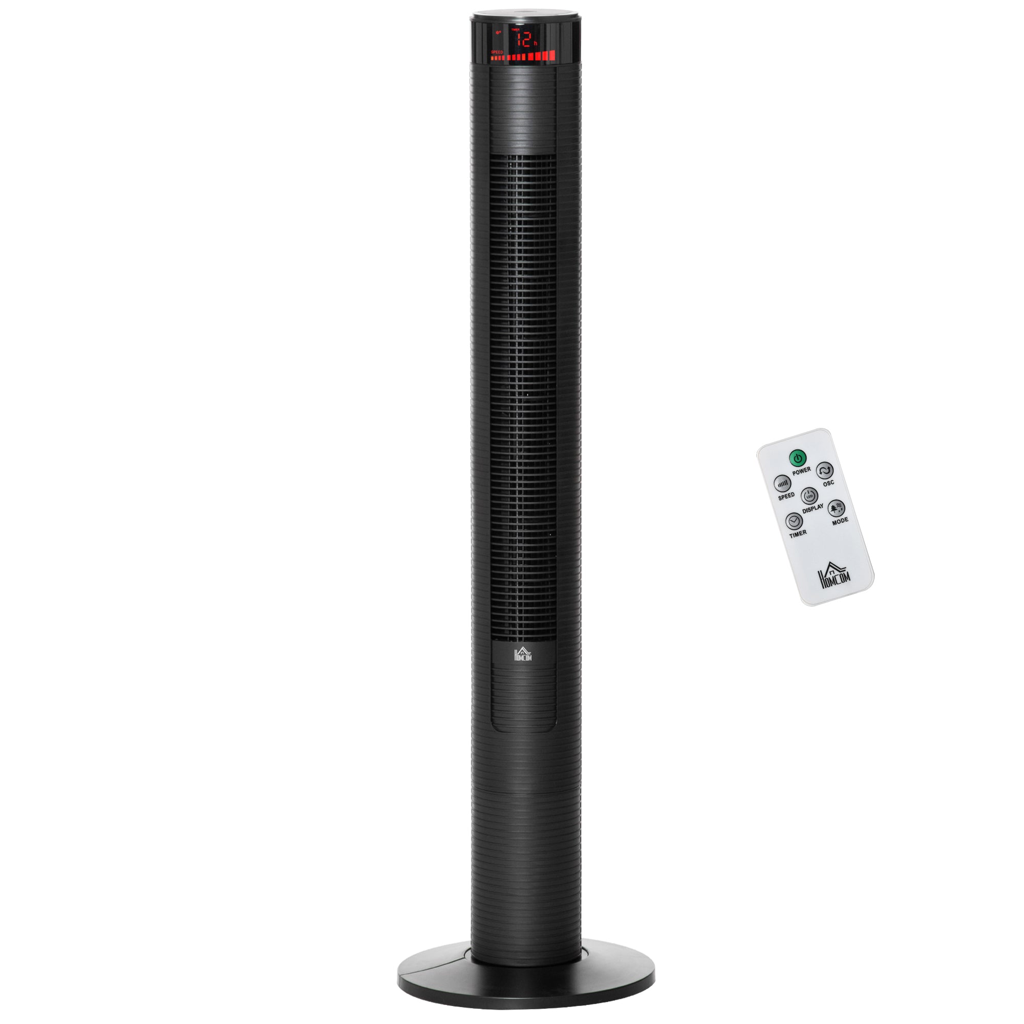 Freestanding Tower Fan Cooling for Home Bedroom with 3 Speed, 12h Timer, Oscillating, LED Panel, Remote Controller, Black