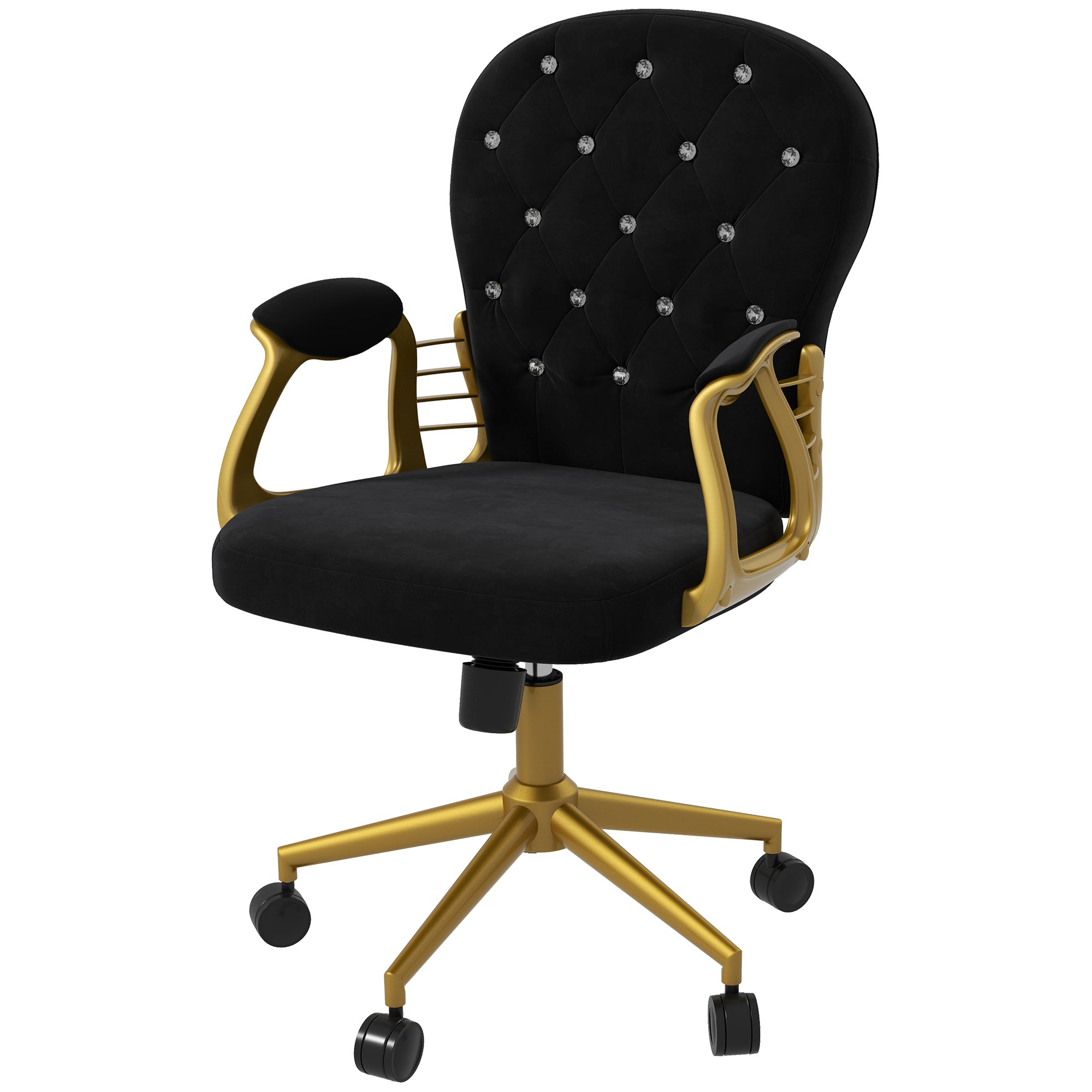 Vinsetto Velvet Vanity Office Chair, Button Tufted Swivel Chair with Adjustable Height, Padded Armrests and Tilt Function, Gold and Black