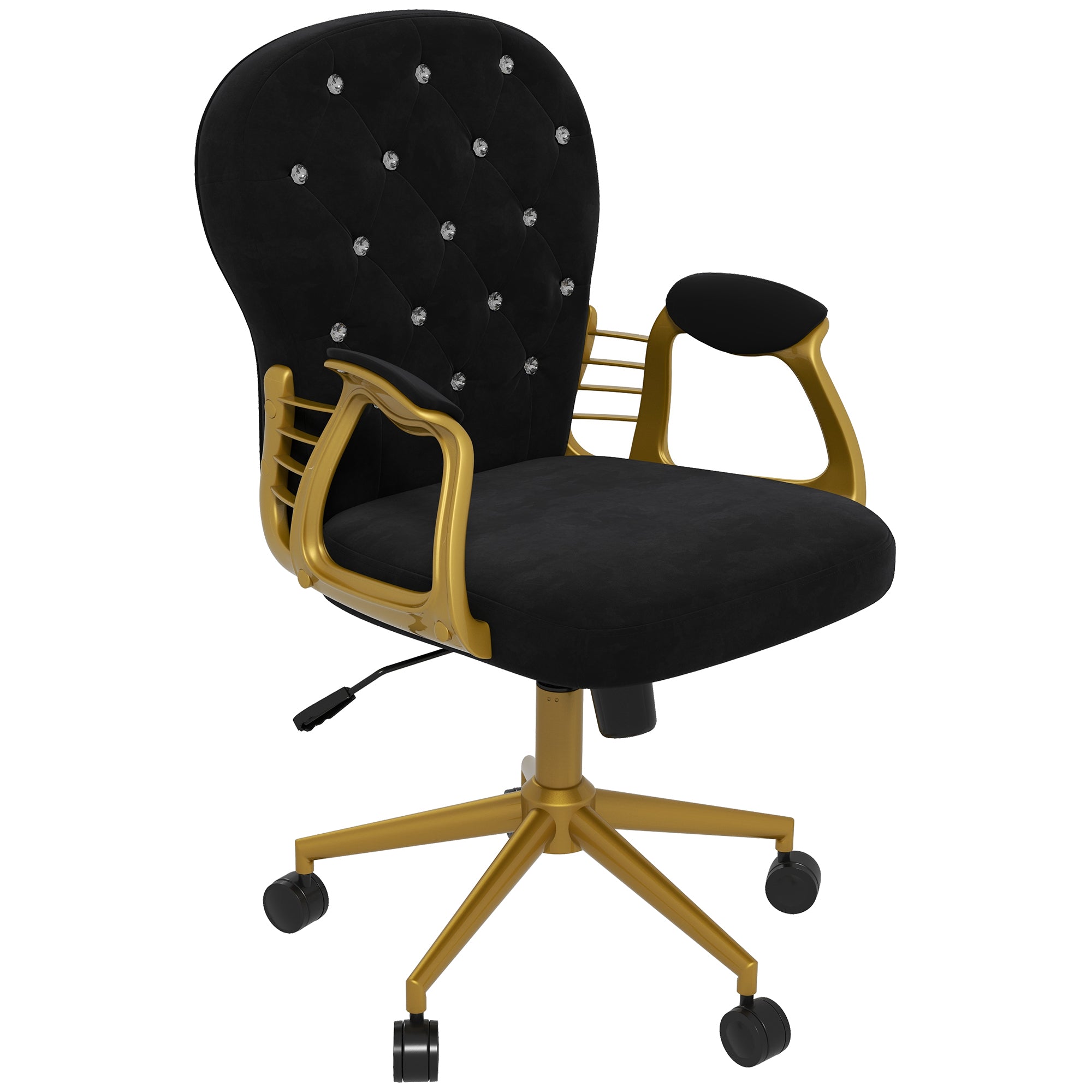 Vinsetto Velvet Vanity Office Chair, Button Tufted Swivel Chair with Adjustable Height, Padded Armrests and Tilt Function, Gold and Black