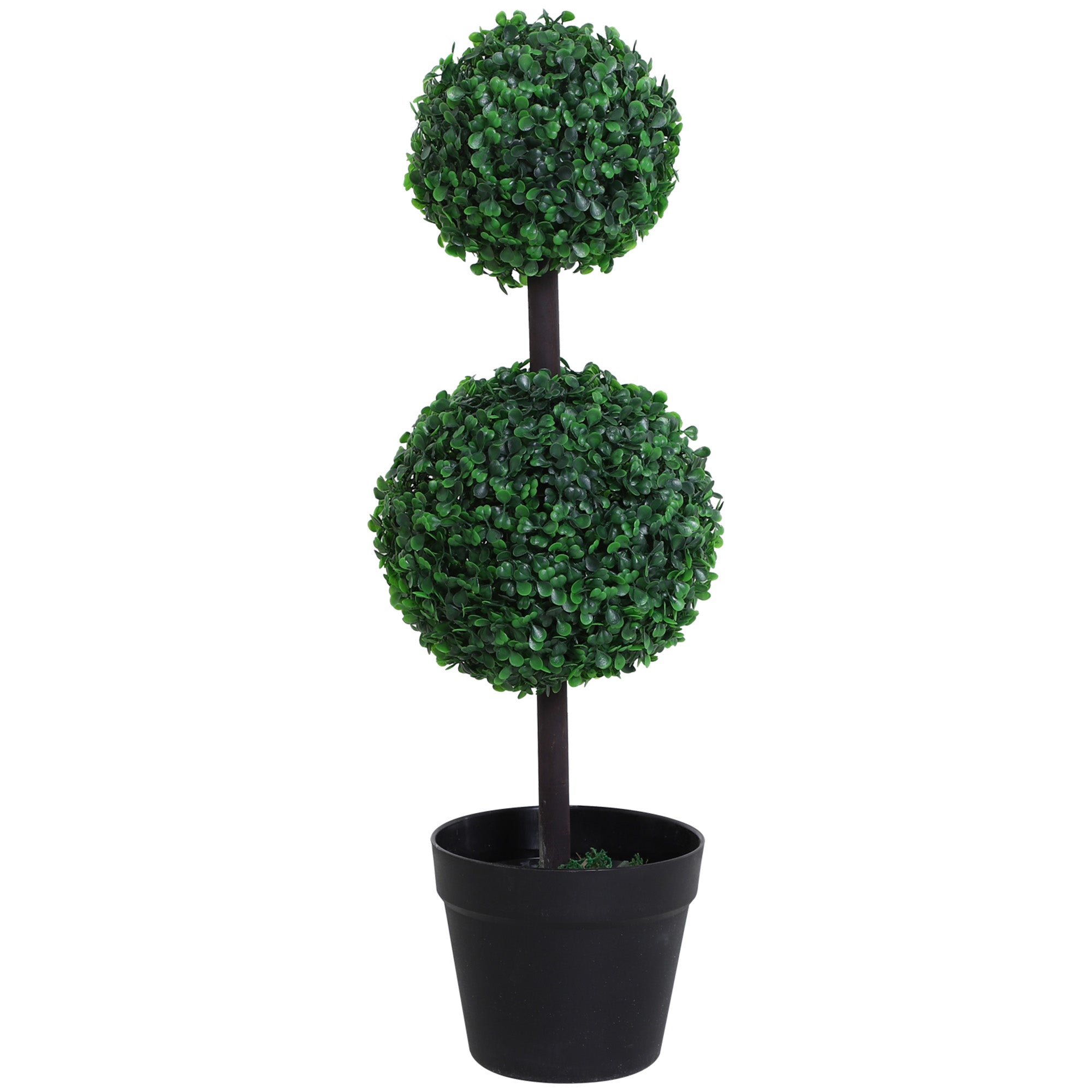 Outsunny Boxwood Topiary Tree 2-ball artificial plant, UV resistant for Home Office, Living Room Decor, Dark Green