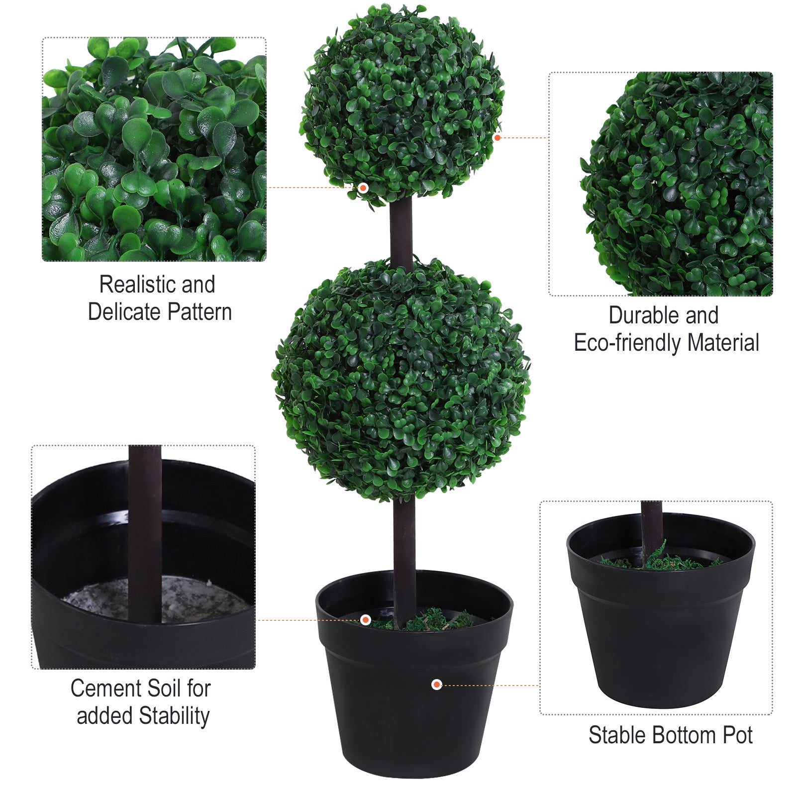 Outsunny Boxwood Topiary Tree 2-ball artificial plant, UV resistant for Home Office, Living Room Decor, Dark Green