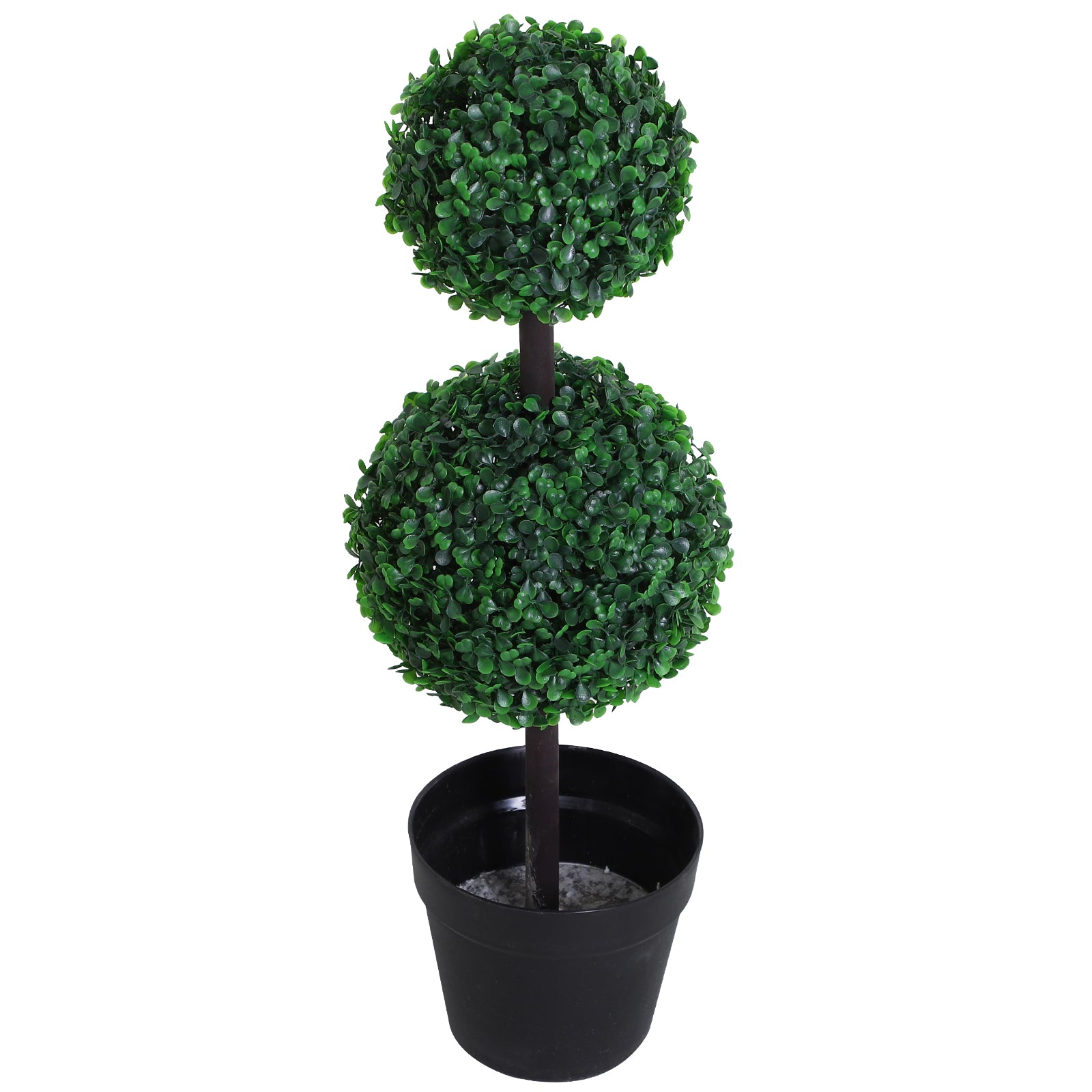 Outsunny Boxwood Topiary Tree 2-ball artificial plant, UV resistant for Home Office, Living Room Decor, Dark Green