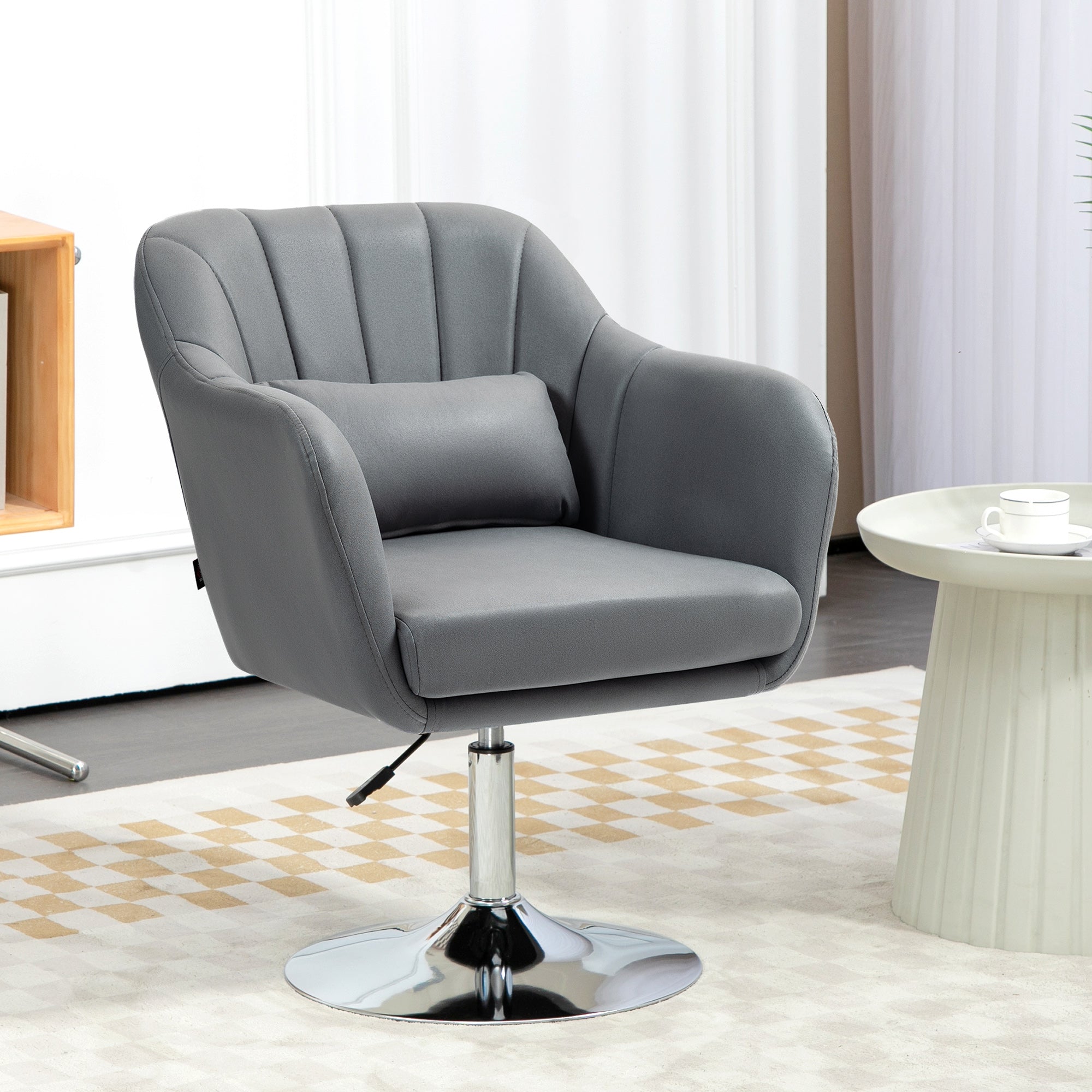 HOMCOM Swivel Microfibre Accent Chair for Living Room Contemporary Vanity Armchair with Adjustable Height Thick Cushion Lumbar Support Armrest for Bedroom Office Dark Grey