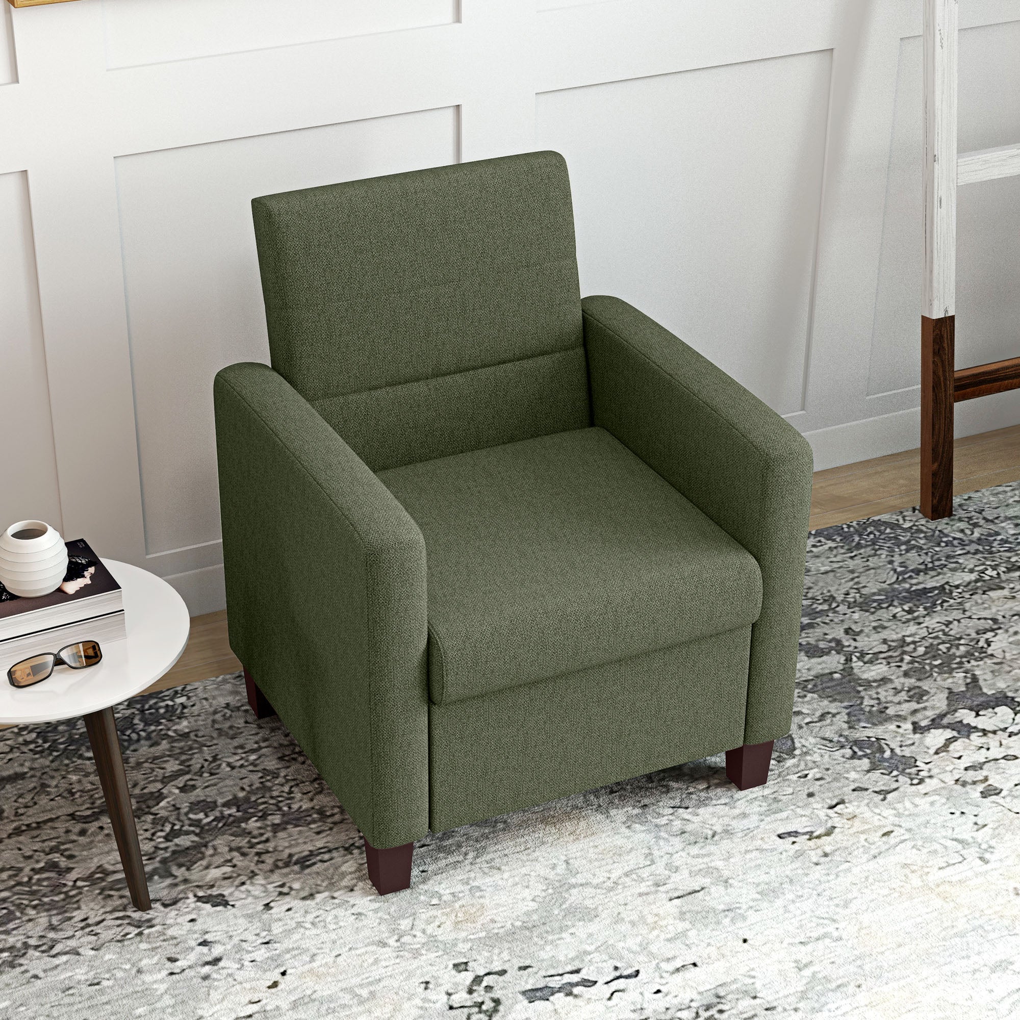 HOMCOM Modern Armchair, Fabric Accent Chair with Seat Cushion and Non-Slip Pads for Living Room, Bedroom, Dark Green