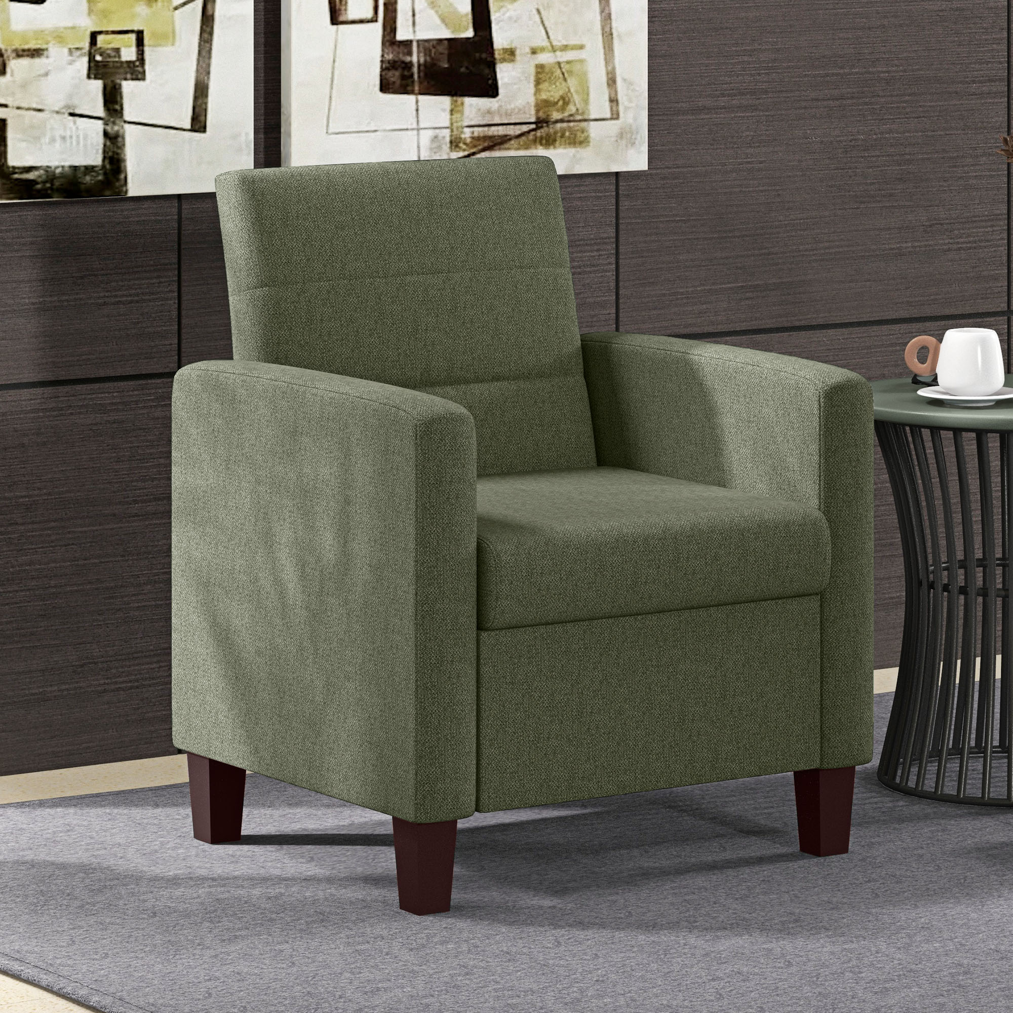 HOMCOM Modern Armchair, Fabric Accent Chair with Seat Cushion and Non-Slip Pads for Living Room, Bedroom, Dark Green