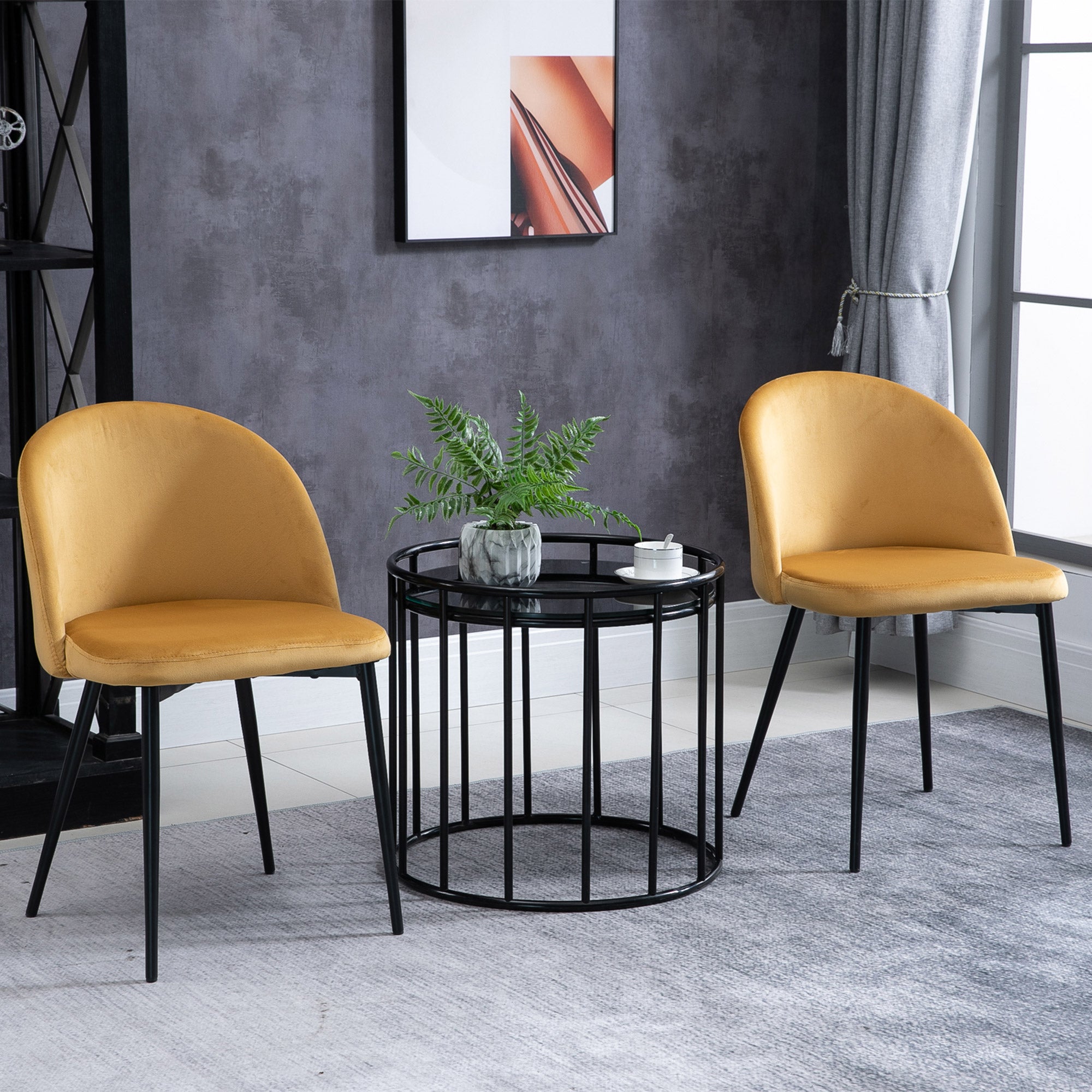 HOMCOM Modern Dining Chairs Set of 2, Mid-Back Velvet Upholstered Kitchen Chairs, Side Chair for Living Room, Dining Room, Yellow