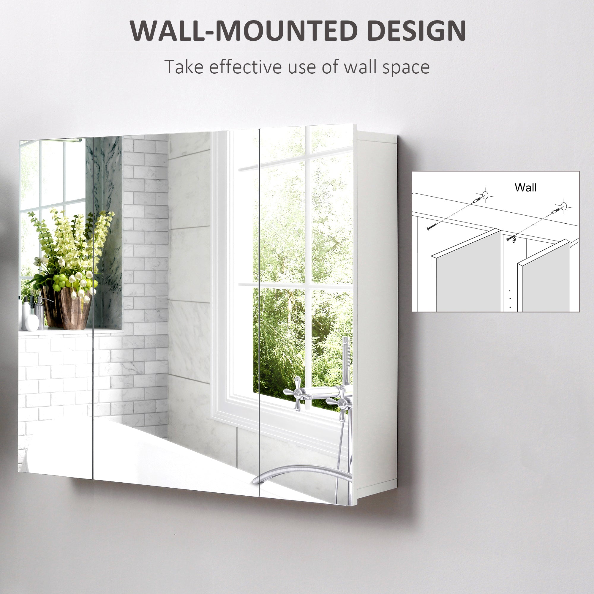 kleankin 28" x 24" Medicine Cabinet, Wall Mounted Bathroom Mirror Cabinet with Mirrored Doors, Adjustable Shelves and Soft Close Mechanism, White