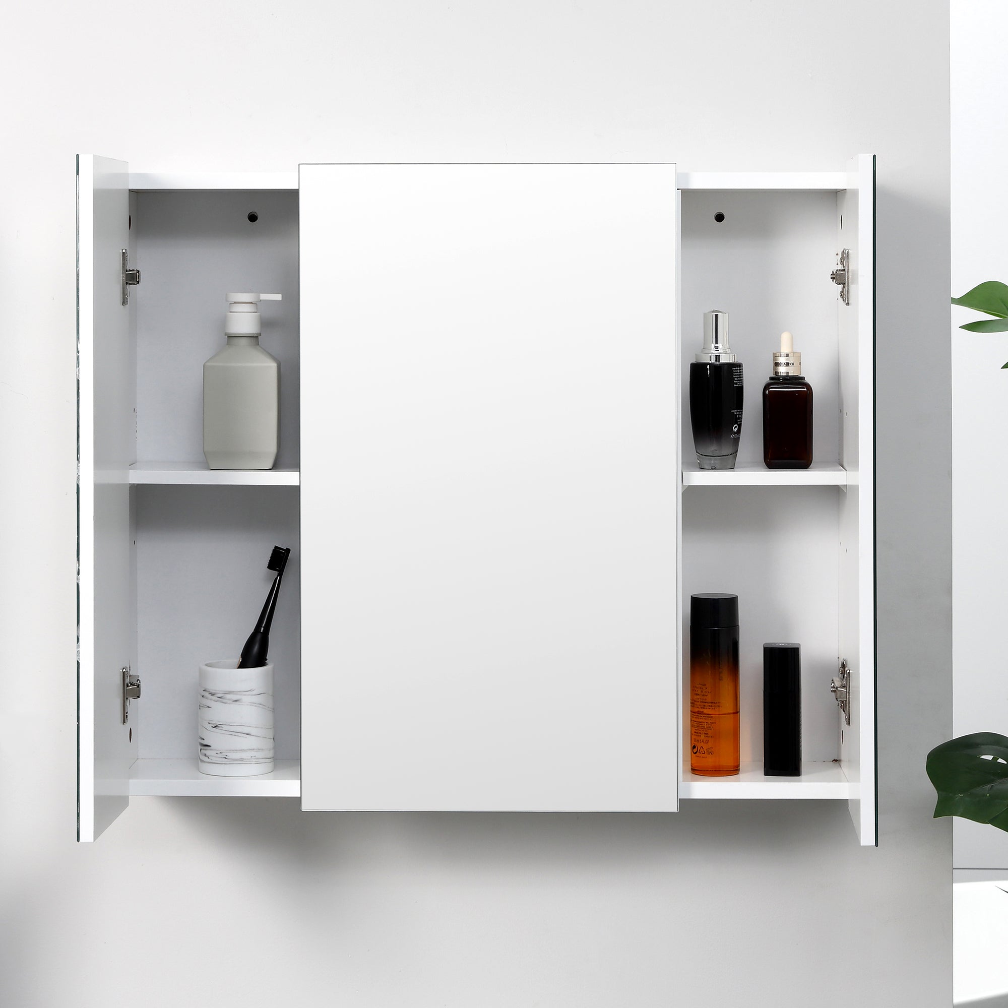 kleankin 28" x 24" Medicine Cabinet, Wall Mounted Bathroom Mirror Cabinet with Mirrored Doors, Adjustable Shelves and Soft Close Mechanism, White