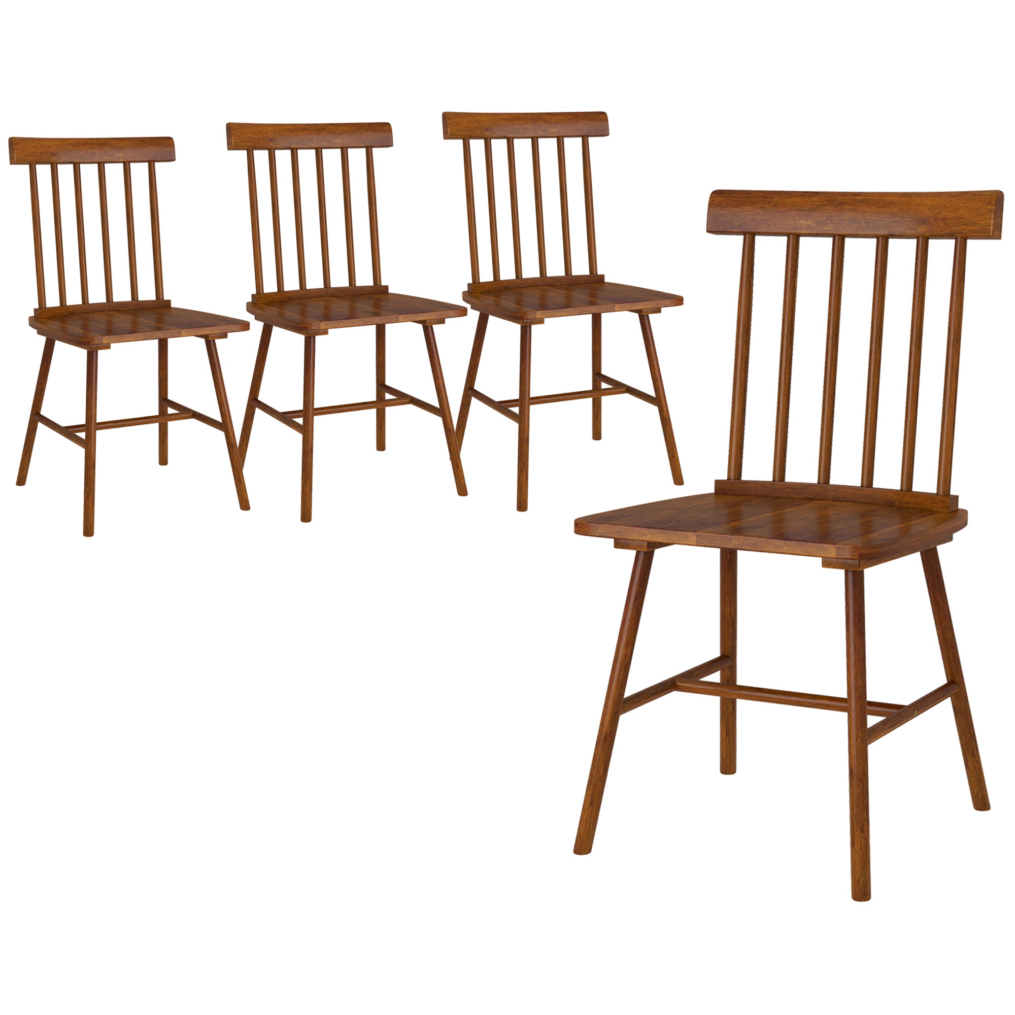 Windsor Dining Chairs Set of 4, Farmhouse Wooden Kitchen Chairs with Rubber Wood Frame and Spindle Backrest for Dining & Living Room, Light Brown