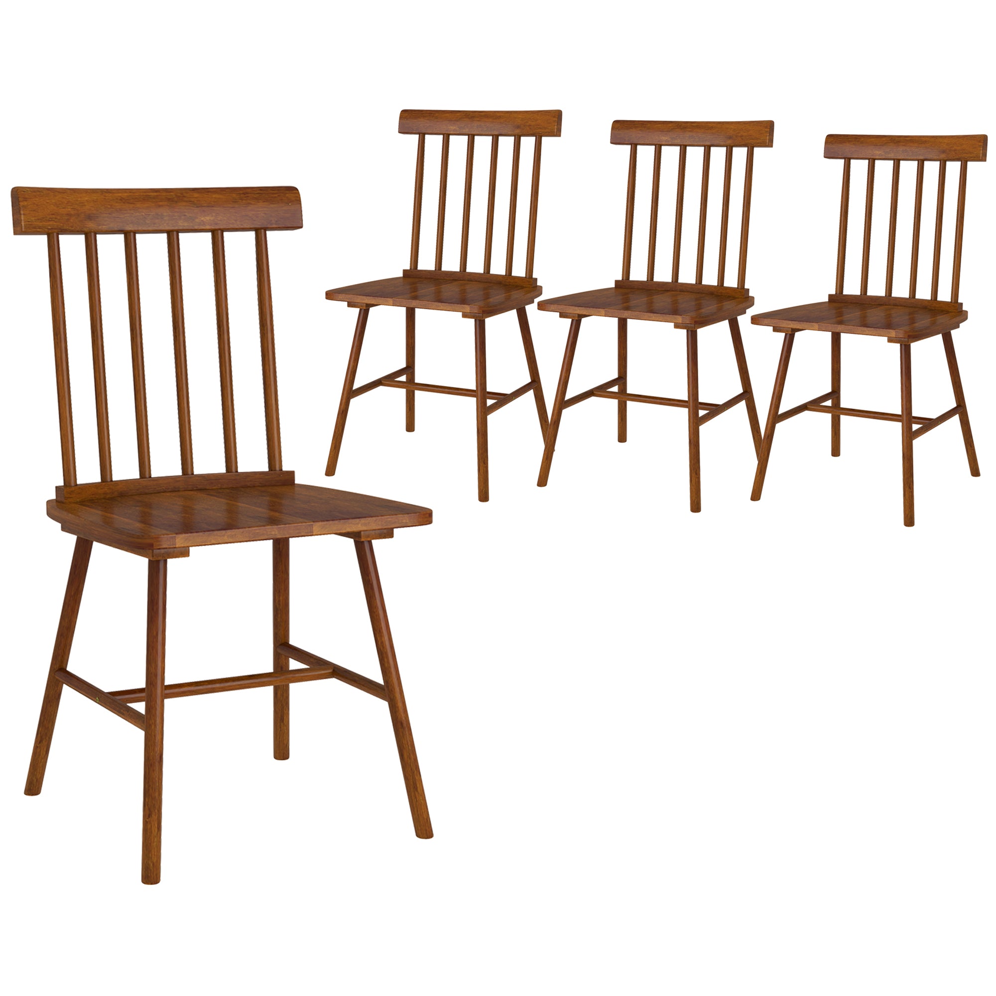 Windsor Dining Chairs Set of 4, Farmhouse Wooden Kitchen Chairs with Rubber Wood Frame and Spindle Backrest for Dining & Living Room, Light Brown