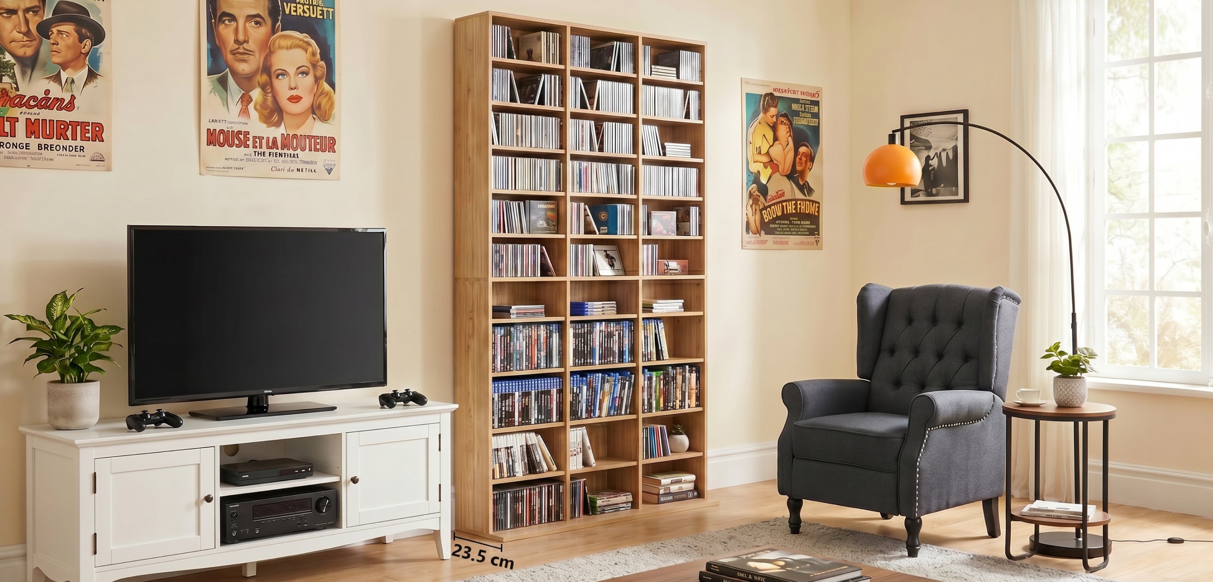 1116 CD/ 528 DVD Storage Unit, Media Storage Shelf, Wooden Display Unit with Adjustable Shelves, 102 x 195 cm, Rustic Brown
