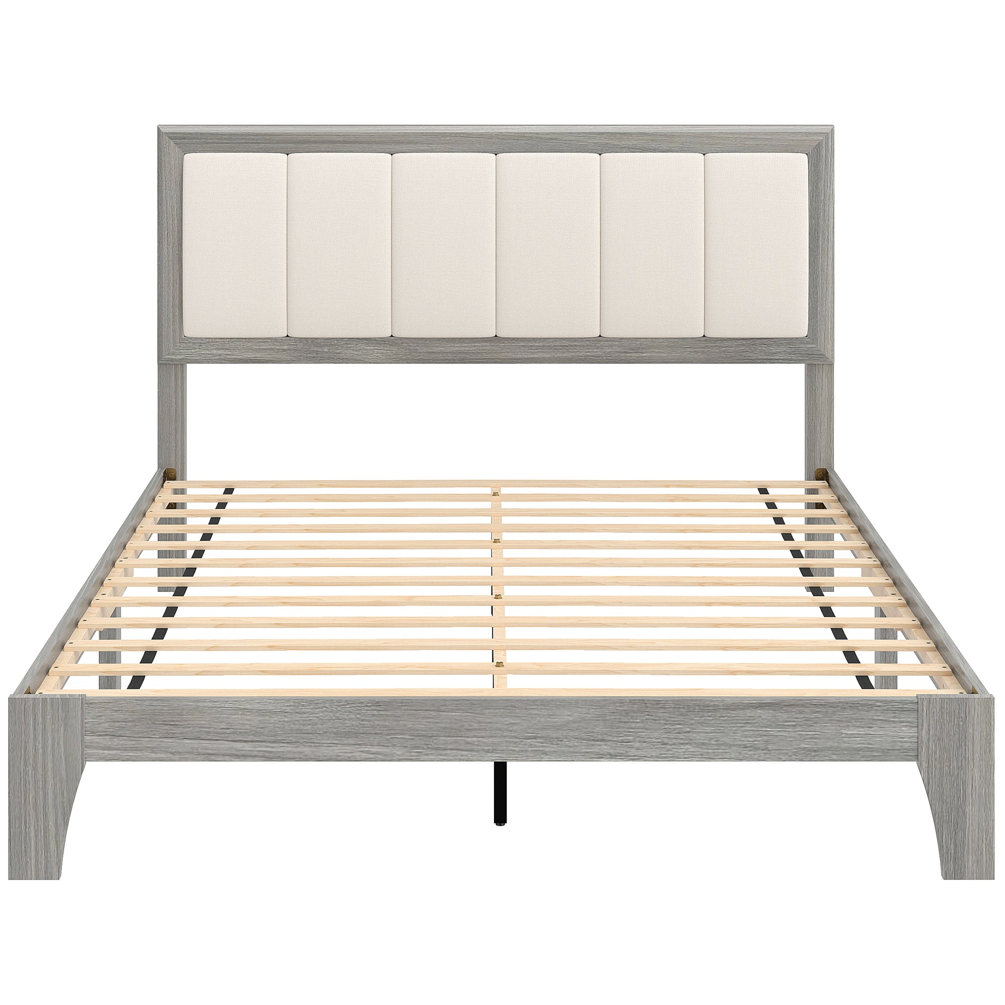 Full Size Bed Frame with Upholstered Headboard, Platform Bed Frame with Wooden Slats, No Box Spring Needed, Easy Assembly, Gray