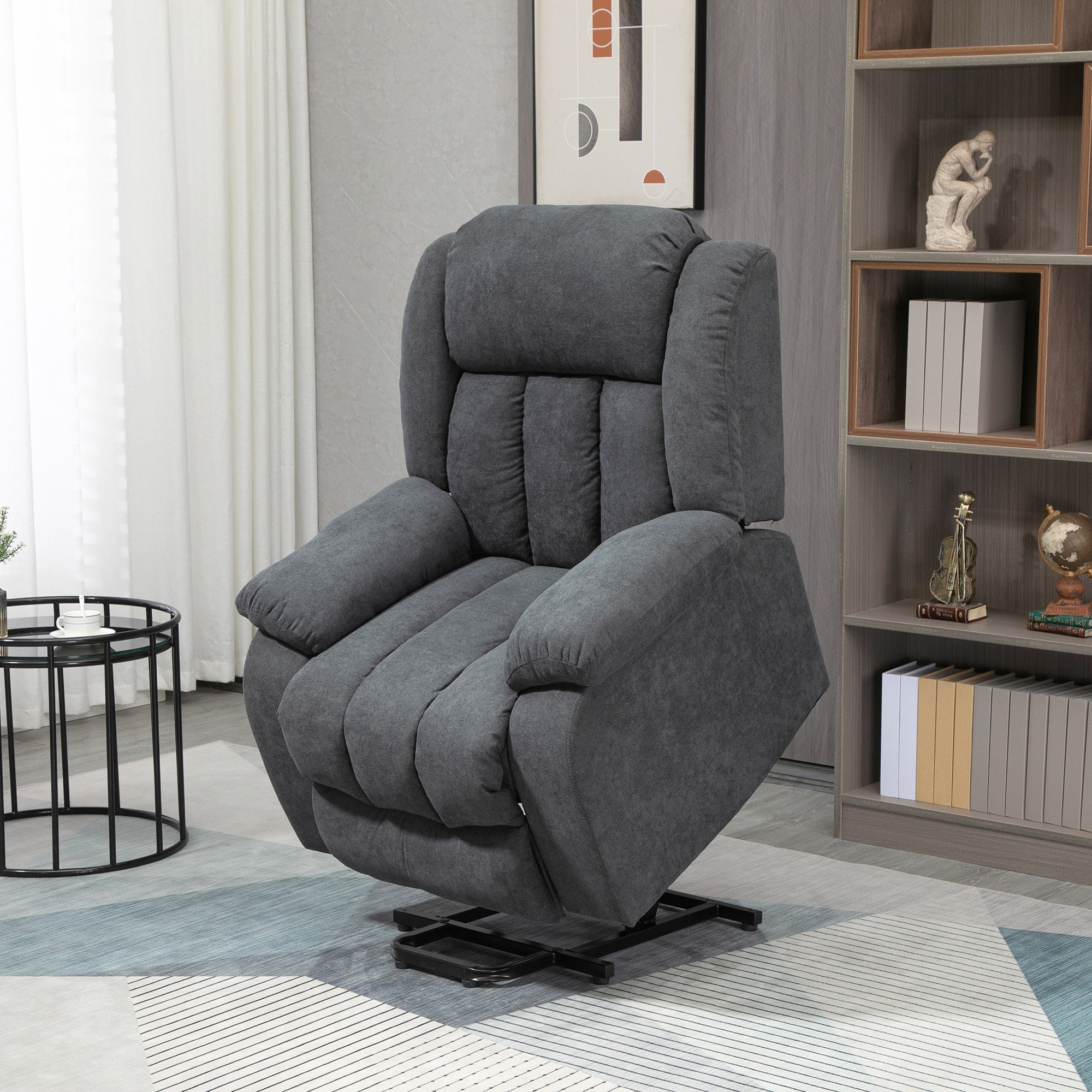 HOMCOM Oversized Riser and Recliner Chairs for the Elderly with 8 Vibration Massage, Large Fabric Upholstered Lift Chair for Living Room with Remote Control, Side Pocket, Footrest, Dark Grey