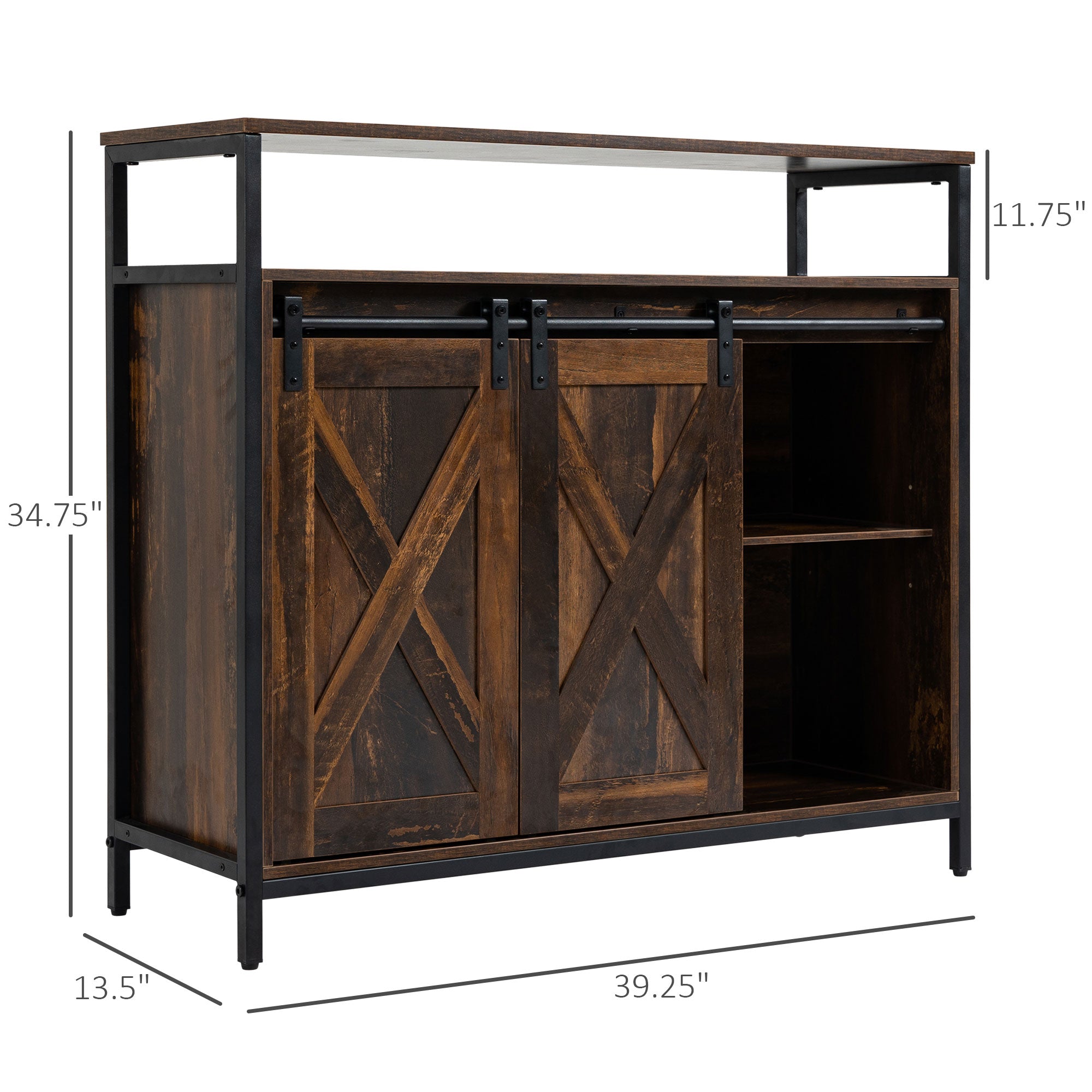 Industrial Sideboard Buffet Cabinet Kitchen Cabinet with Sliding Barn Doors Rustic Brown