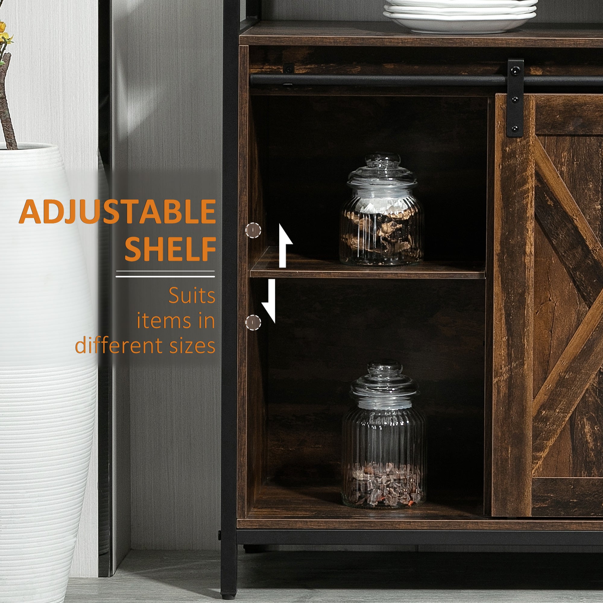 Industrial Sideboard Buffet Cabinet Kitchen Cabinet with Sliding Barn Doors Rustic Brown